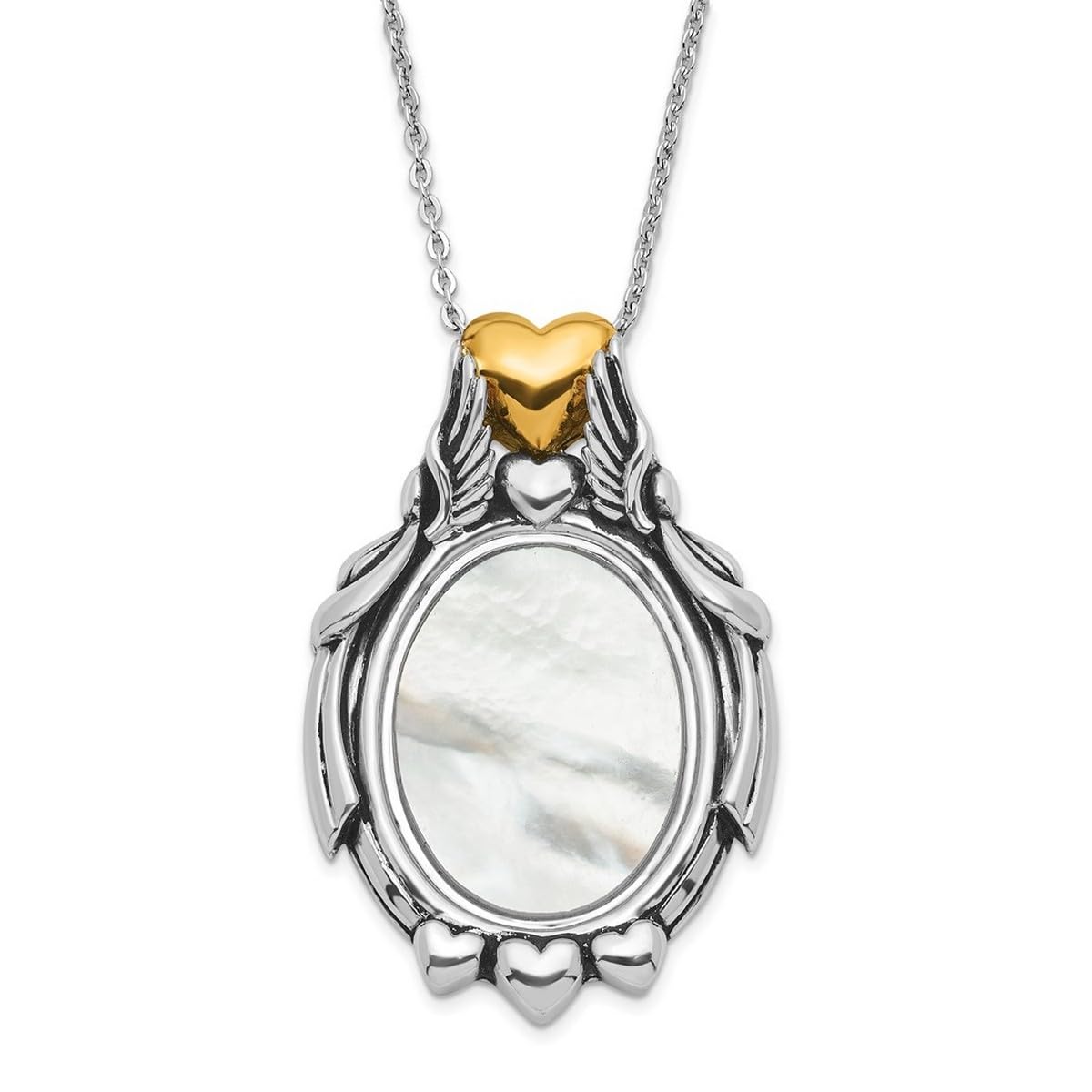925 Sterling Silver Oxidized Guardian Angel Pendant Necklace for Women - 18 Inch Religious Jewelry with Simulated Mother Pearl, Perfect for Gifts, Church Occasions & Everyday Wear