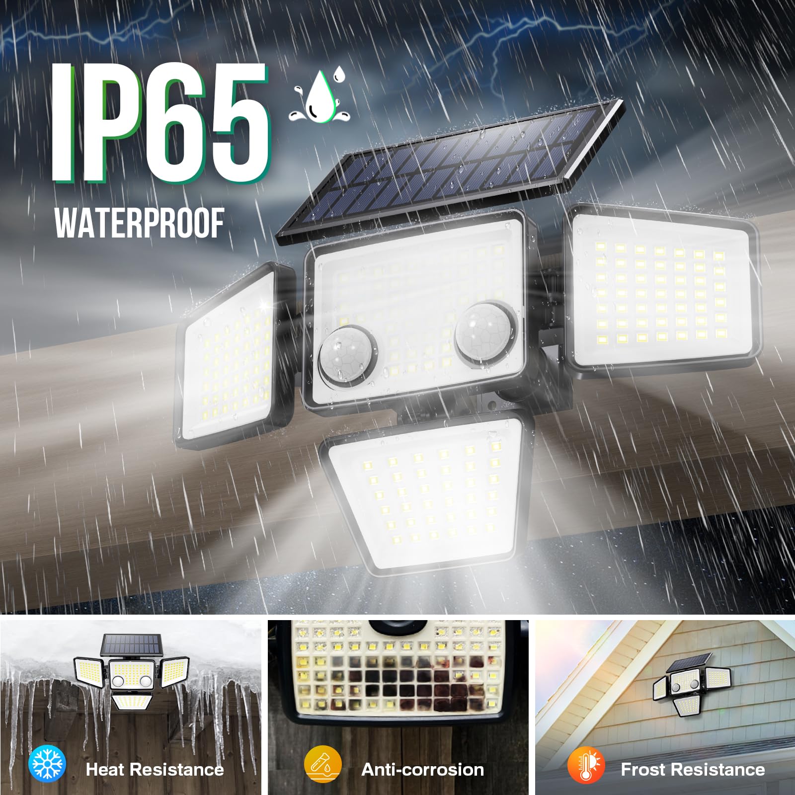 3000LM 188 LED Solar Outdoor Lights with Motion Sensor - 4 Heads IP65 Waterproof Security Flood Light, 270° Wide Angle, 3 Lighting Modes, Easy Installation (2 Pack) - Perfect for Backyard, Garden, Pathway, and Garage Security Lighting