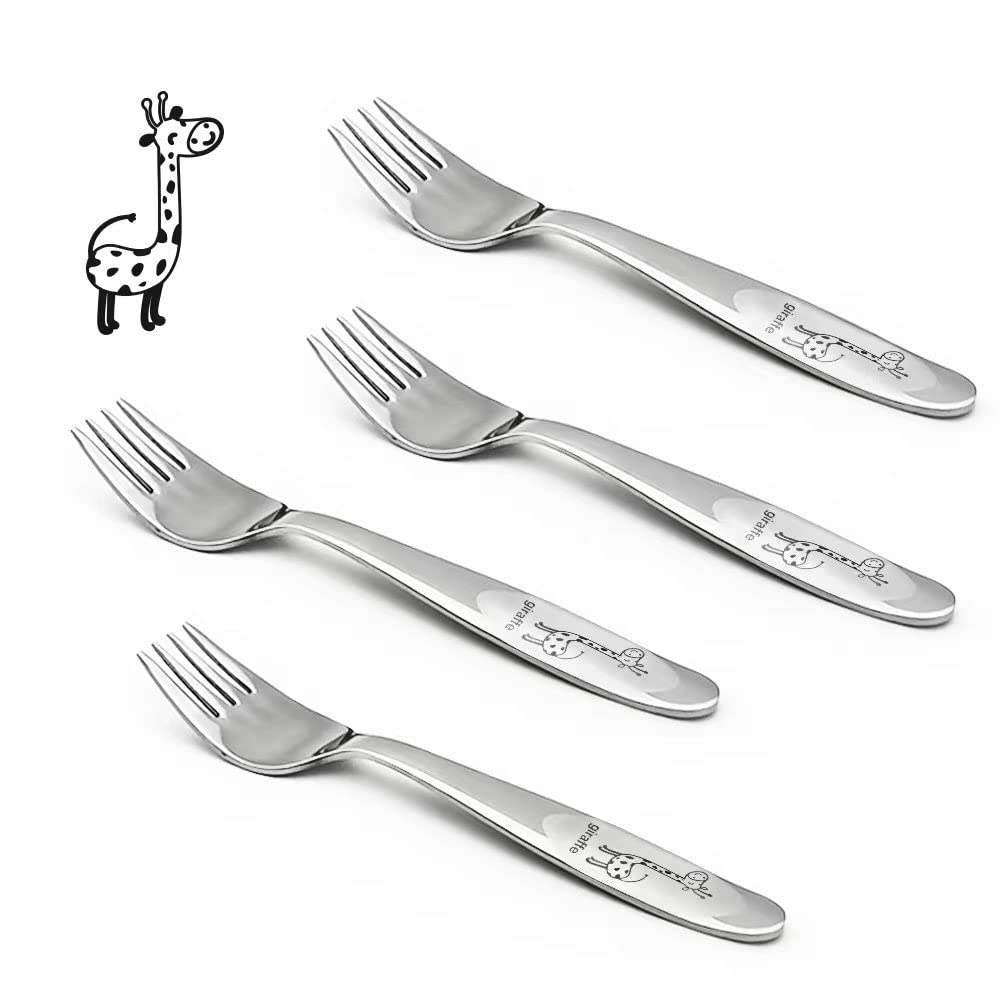 4 Piece Stainless Steel Toddler Forks - Safe Self Feeding Utensils for Babies & Kids | Dishwasher Safe | Perfect for Home, Travel & Daycare Use