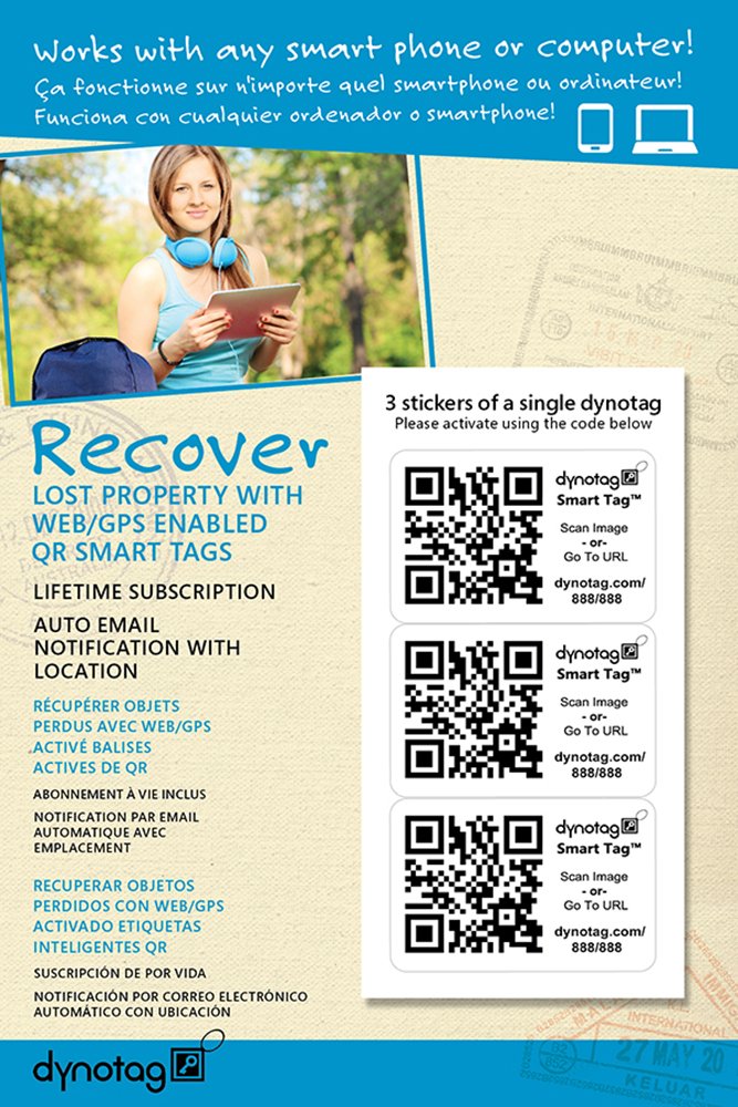 Dynotag® Smart Property ID Stickers with DynoIQ™ Technology – Set of 12 (4 Designs, 3 Each) – Lifetime Recovery Service – Perfect for Luggage, Pets, Electronics & Valuables Protection