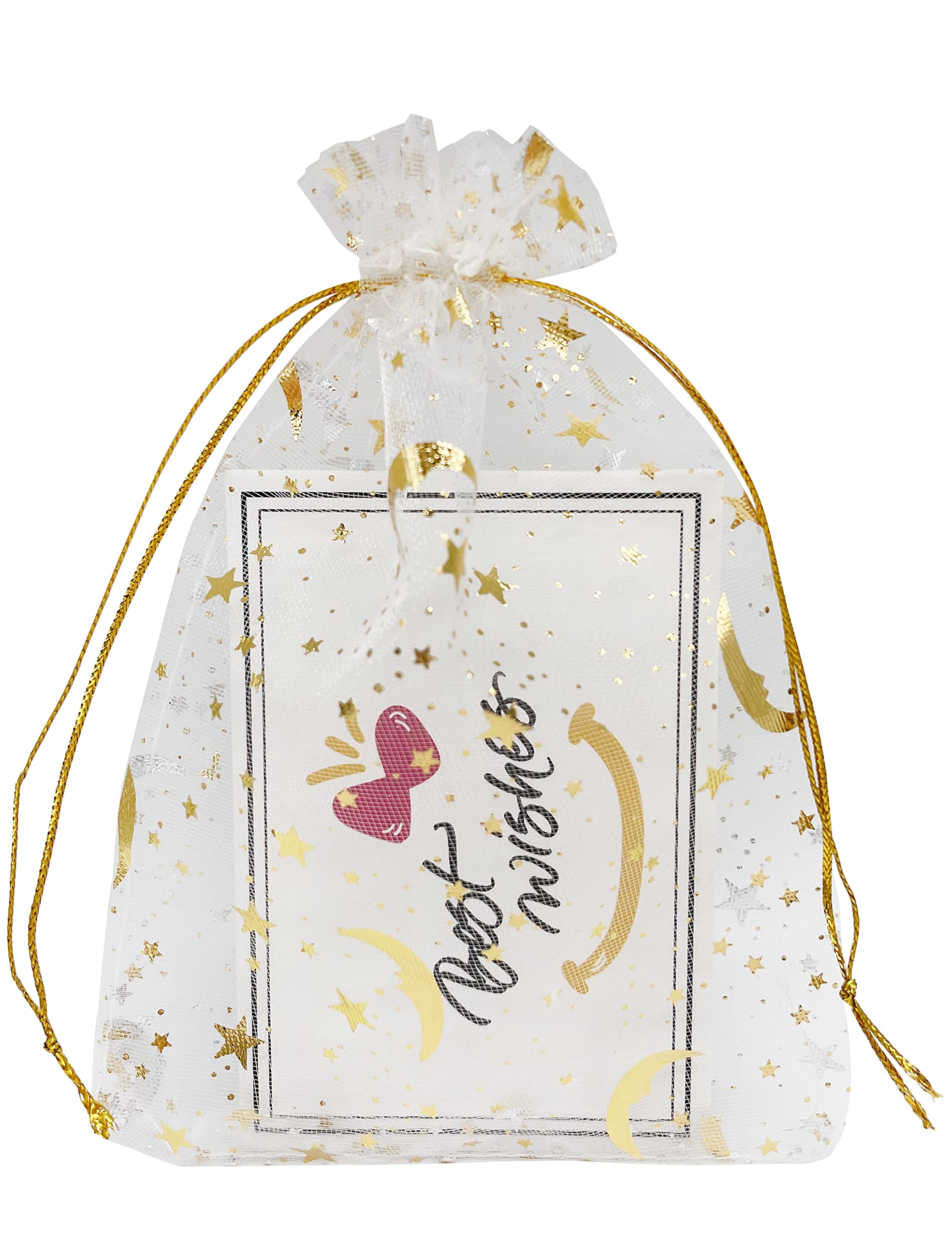 100PCS 4x6 Inch White Organza Drawstring Bags - Small Mesh Jewelry Gift Pouches with Moon & Star Design for Wedding Favors, Party Gifts, Candy Packaging & DIY Crafts (White) - Perfect for Bridal Showers, Baby Showers, Birthday Parties & Special Events