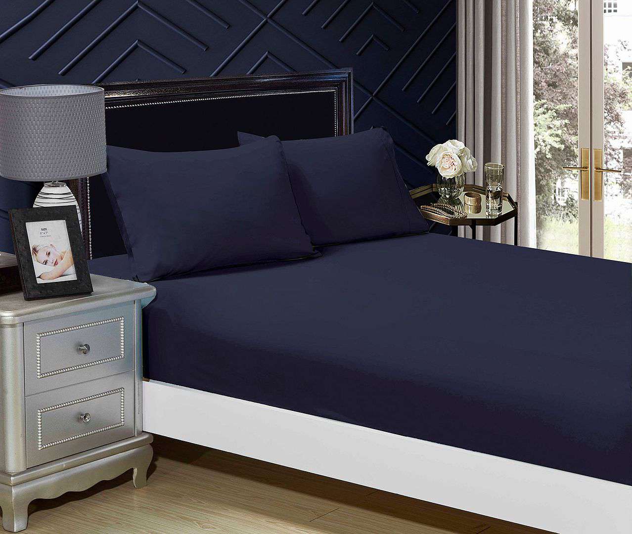 1000TC Ultra Soft Fitted Sheet & Pillowcase Set - Single Size Bed Sheets in Midnight Blue - Luxury Bedding for Hotels, Dorms & Guest Rooms