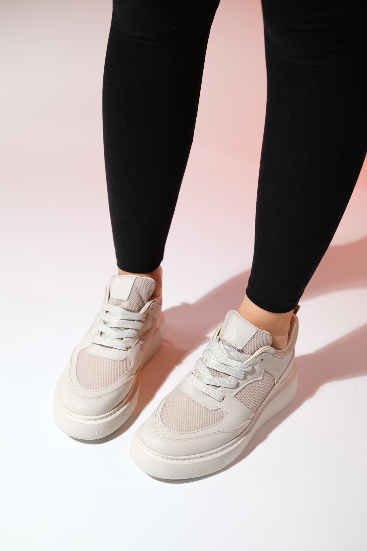 Ingrid Beige Platform Sneakers for Women - Comfortable Chunky White Sneakers with Arch Support | Perfect for Casual Outfits, Walking, and Everyday Wear