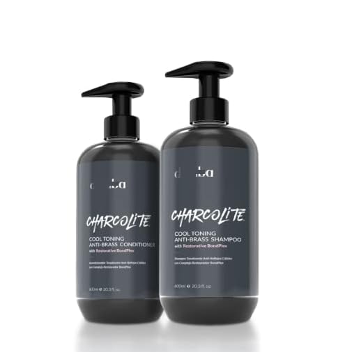 Difiabaa Charcolite Shampoo & Conditioner Set for Color Treated Hair - Blonde Charcoal Brass-Off Cool Toning Shampoo & Conditioner with Restorative BondPlex (20.3oz) - Purple Shampoo for Blonde Hair, Silver Hair, Gray Hair - Perfect for Salon & Home Use to Neutralize Brassiness & Maintain Vibrant Color
