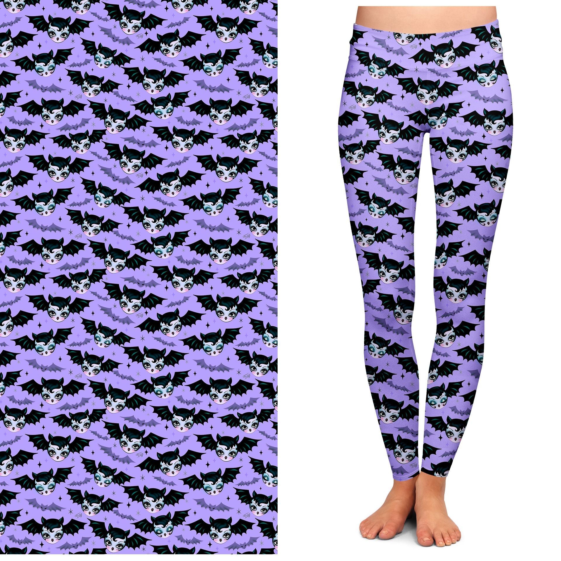 Battylicious High-Waisted Leggings by Miss Fluff x Lipstick & Chrome - Purple Gothic Halloween Yoga Pants for Women | Perfect for Workouts, Costume Parties & Everyday Fashion
