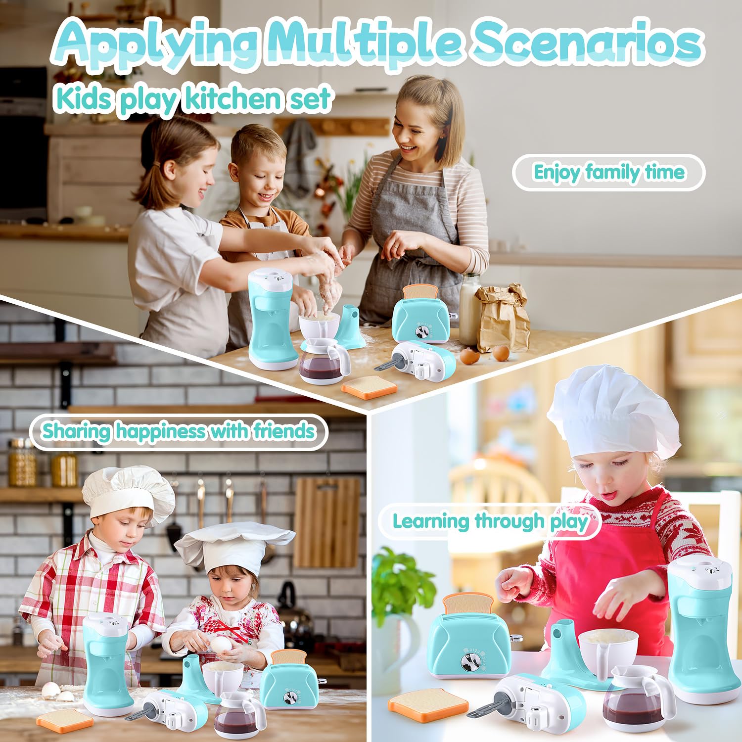 **Kids Pretend Play Kitchen Toys Set - Realistic Coffee Maker, Mixer & Toaster with Lights & Sounds - Educational Role Play Toys for Girls & Boys Ages 3-8 - Perfect Gift for Birthday & Christmas - Fun for Home & Preschool Playtime**