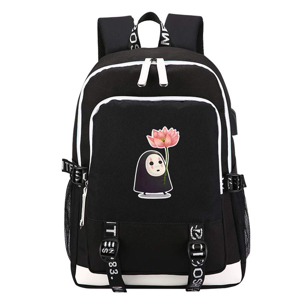 No Face Man Anime Backpack from Spirited Away - Kawaii USB Charging Laptop Backpack for Women, Durable Canvas School Bag with USB Port (Perfect for College, Travel & Cosplay)
