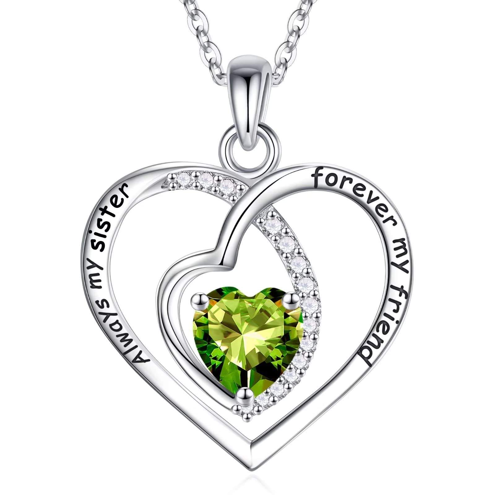 Sister Infinity Love Heart Necklace - S925 Sterling Silver Birthstone Pendant Jewelry for Women | Meaningful Gift for Sister, Valentine's Day, Mother's Day, Christmas & Birthday | Perfect for Everyday Wear, Special Occasions & Heartfelt Surprises