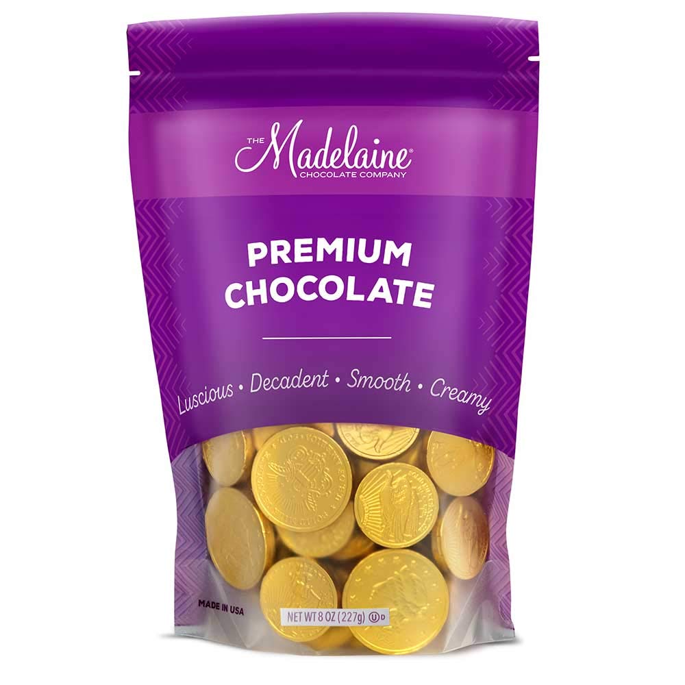 Premium Madelaine Gold Chocolate Coins - St. Patrick's Day Milk Chocolate Candy in Gold Foil - Lucky Party Favors & Gift (1/2 LB, Assorted Sizes) - Perfect for Holiday Celebrations, Birthday Parties & Festive Treats