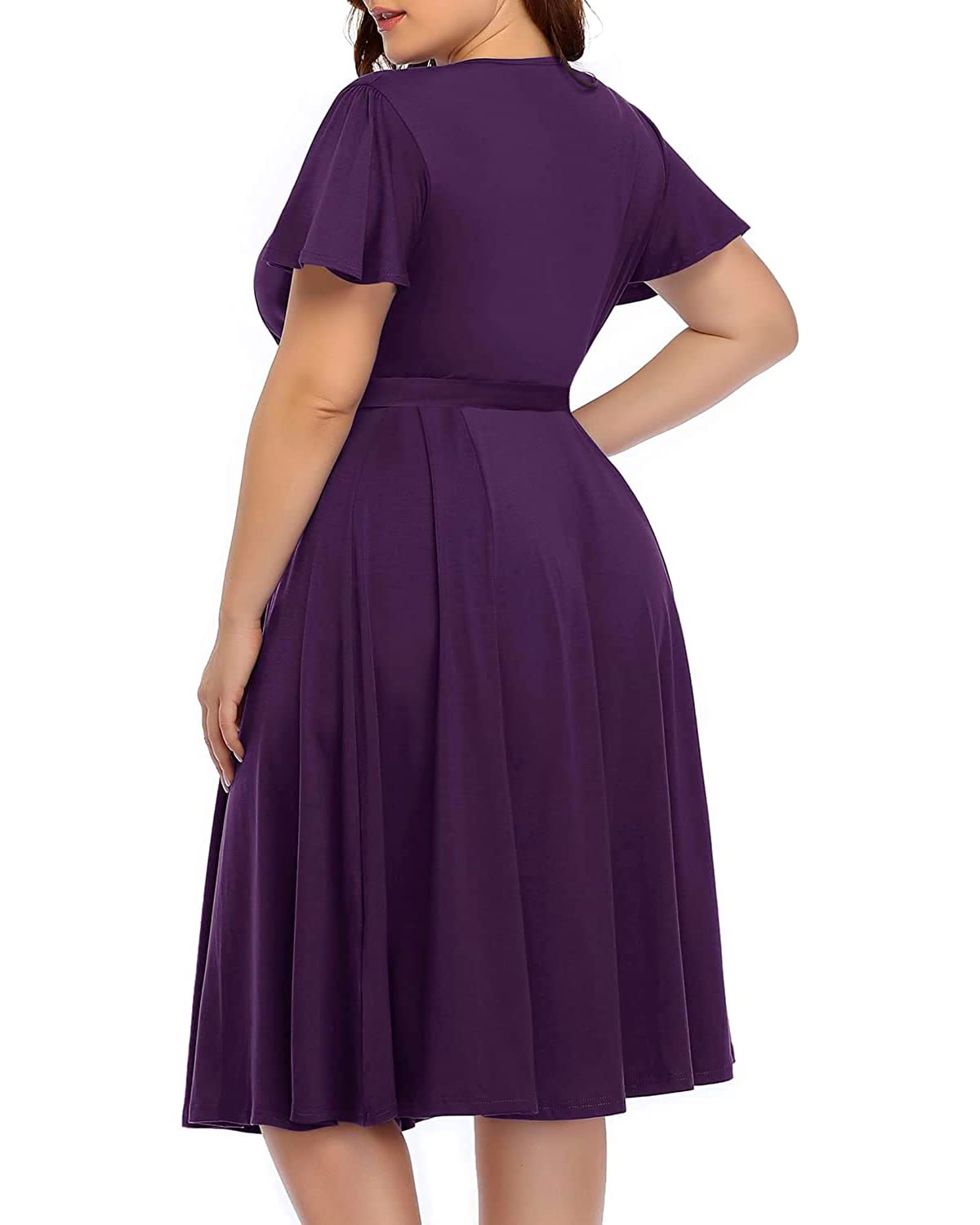 Elegant Plus Size Wrap Dress for Women - Semi Formal Cocktail Midi Dress with Empire Waist | Perfect for Wedding Guest, Party & Special Occasions