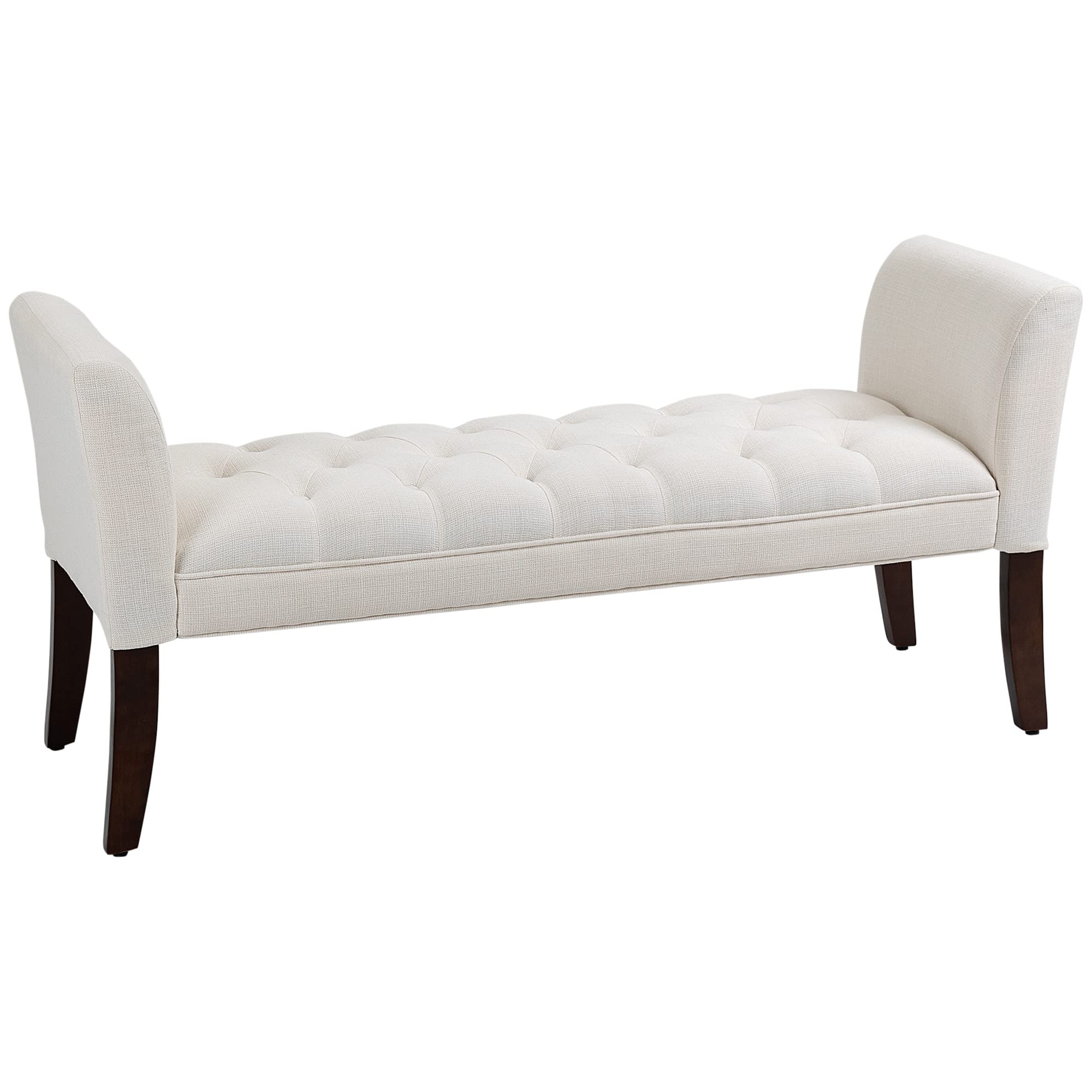 HOMCOM Tufted Upholstered Bed Bench with Arms & Solid Wood Legs - Cream White Entryway Seat for Bedroom, Living Room & Dressing Area - Perfect for Sitting, Storage & Decoration