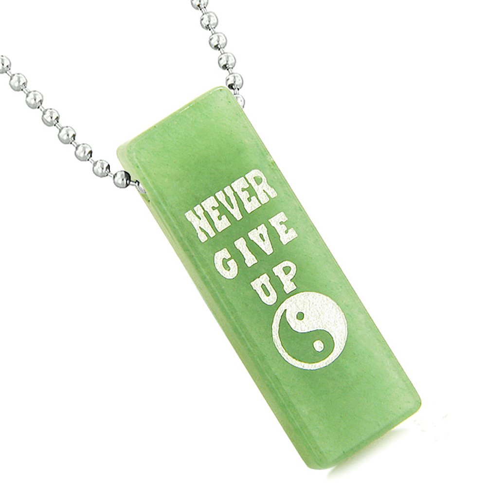 Never Give Up Reversible Yin Yang Amulet Necklace - Green Quartz Pendant with Energy Balancing Powers, 22 Inch Chain - Perfect for Meditation, Yoga & Spiritual Healing