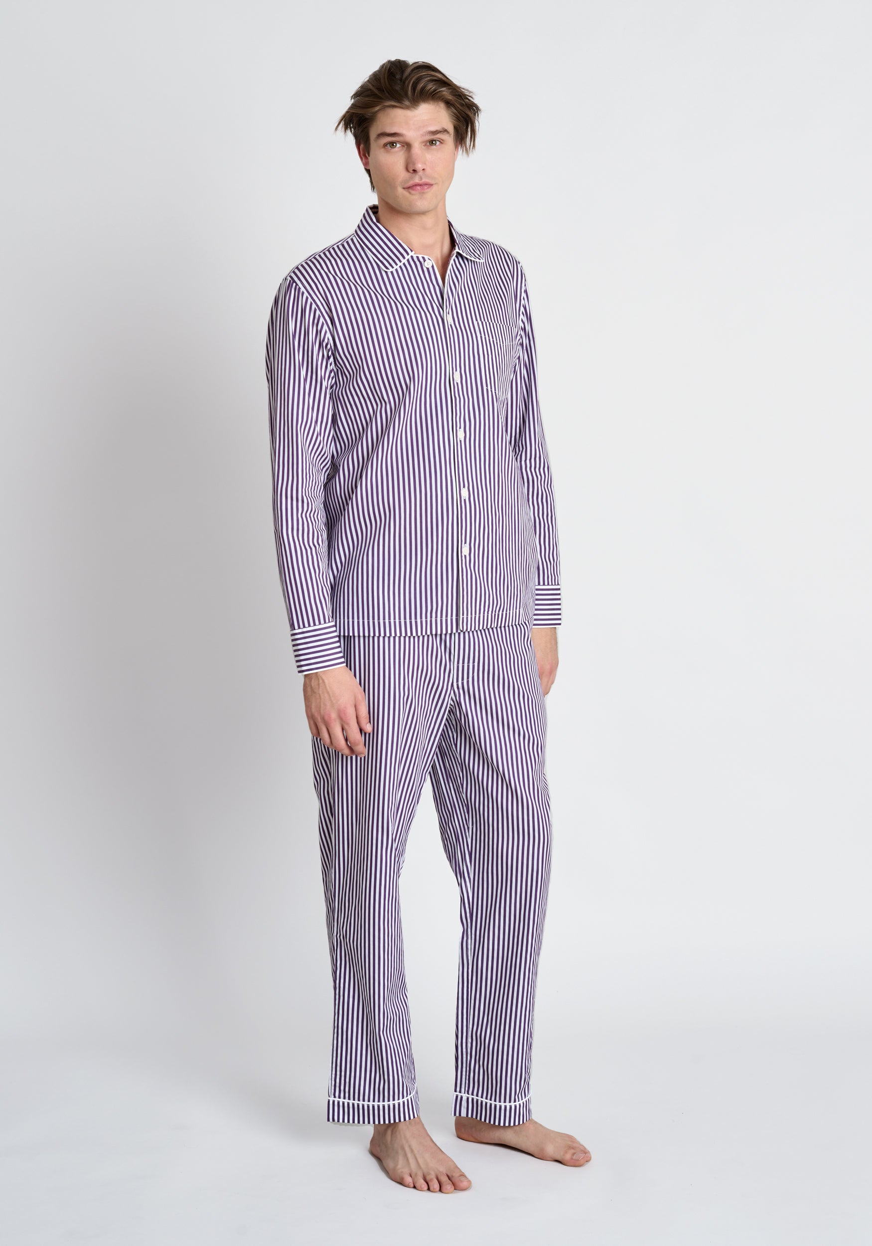 Henry Pajama Set - Soft Purple Sateen Striped Sleepwear for Men & Women | Cozy Lounge & Bedtime Comfort