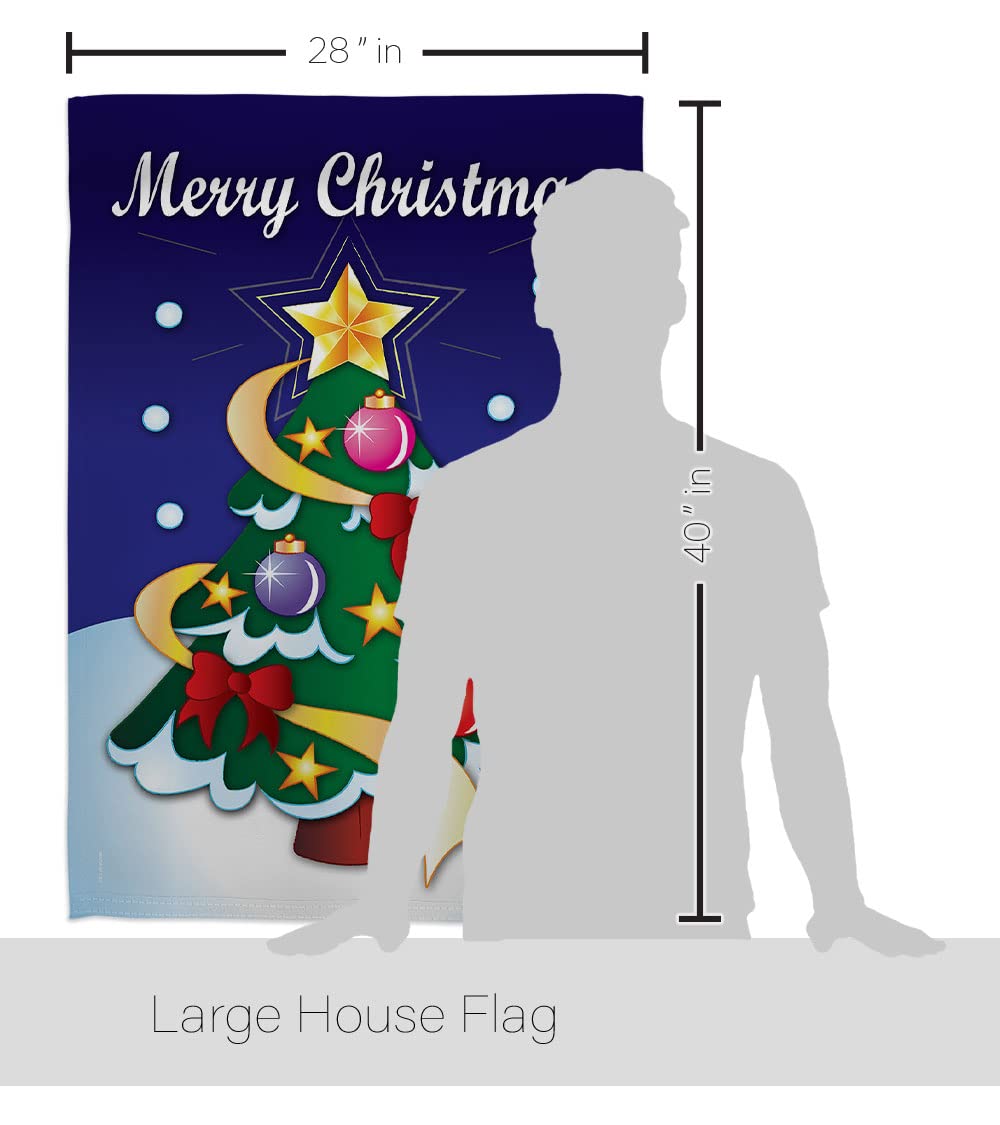 Merry Winter Christmas House Flag Set 28x40 with Pole - Holiday Yard Decor