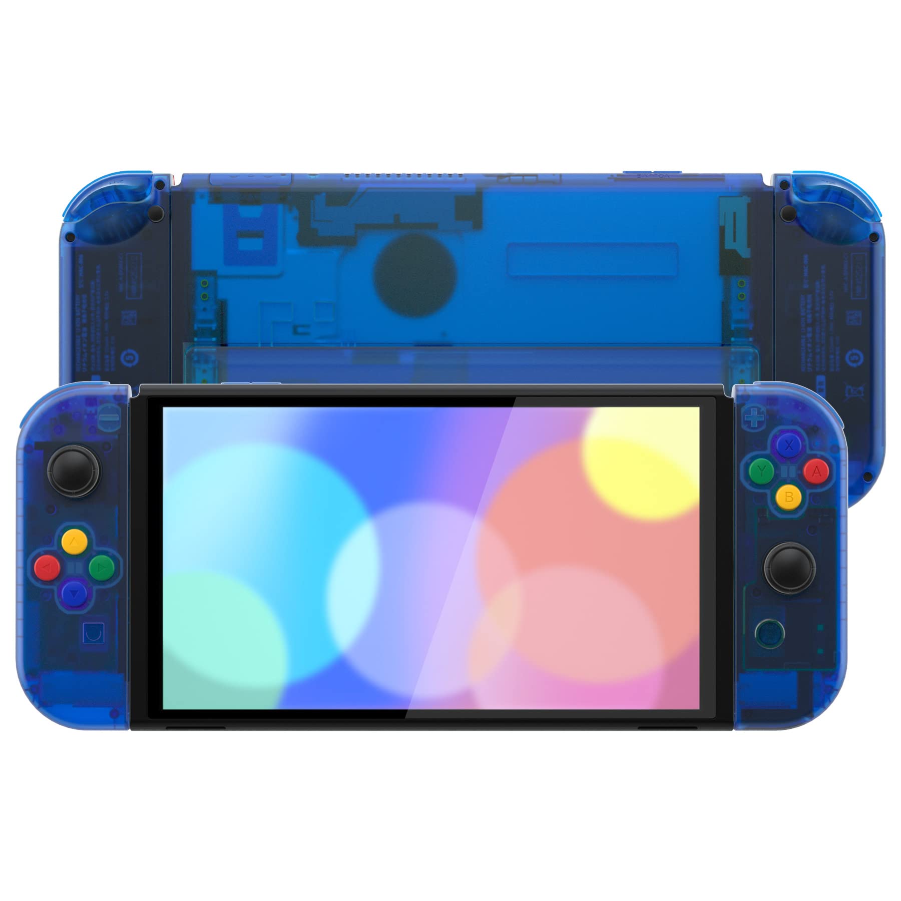 eXtremeRate DIY Full Set Shell for Nintendo Switch OLED - Replacement Back Plate & Kickstand, Custom Controller Housing with Full Button Set (Clear Blue) | Perfect for Gaming Enthusiasts & Console Modders