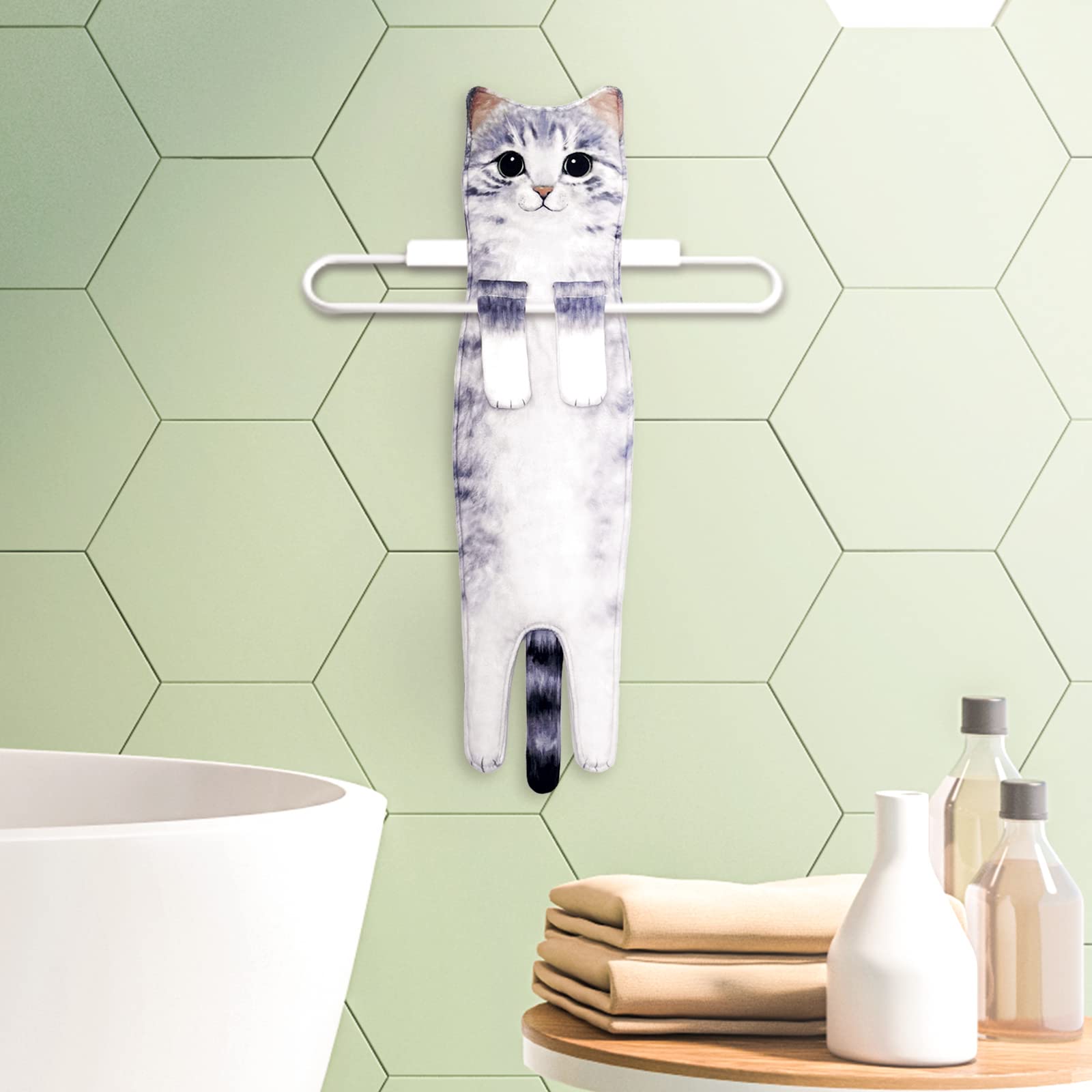 Cute Cat Quick-Dry Hand Towels for Bathroom & Kitchen - Absorbent Hanging Face Towels, Funny Gifts for Cat Lovers (Grey) - Perfect for Bathrooms, Kitchens, and as Decorative Gifts