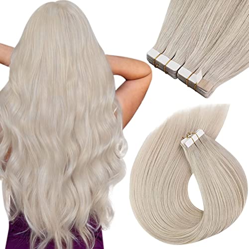 Premium Sunny Tape-In Human Hair Extensions #60 Platinum Blonde 26 Inch 20Pcs 50G - 100% Remy Human Hair for Natural Look - Perfect for Parties, Weddings & Everyday Styling