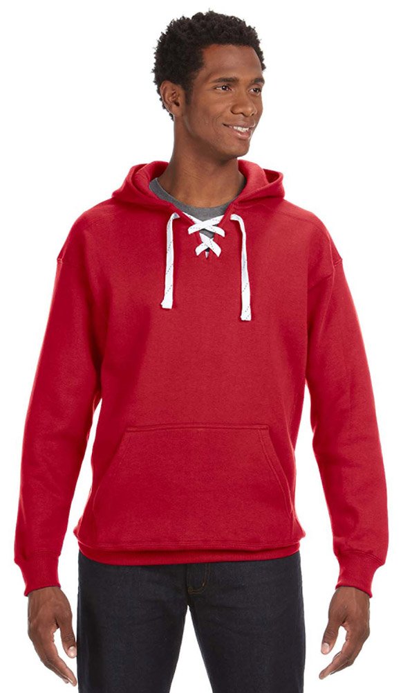 J America Sport Lace Hood - Red Pullover Hoodie for Women & Men | Athletic Casual Wear for Running, Gym, and Outdoor Activities