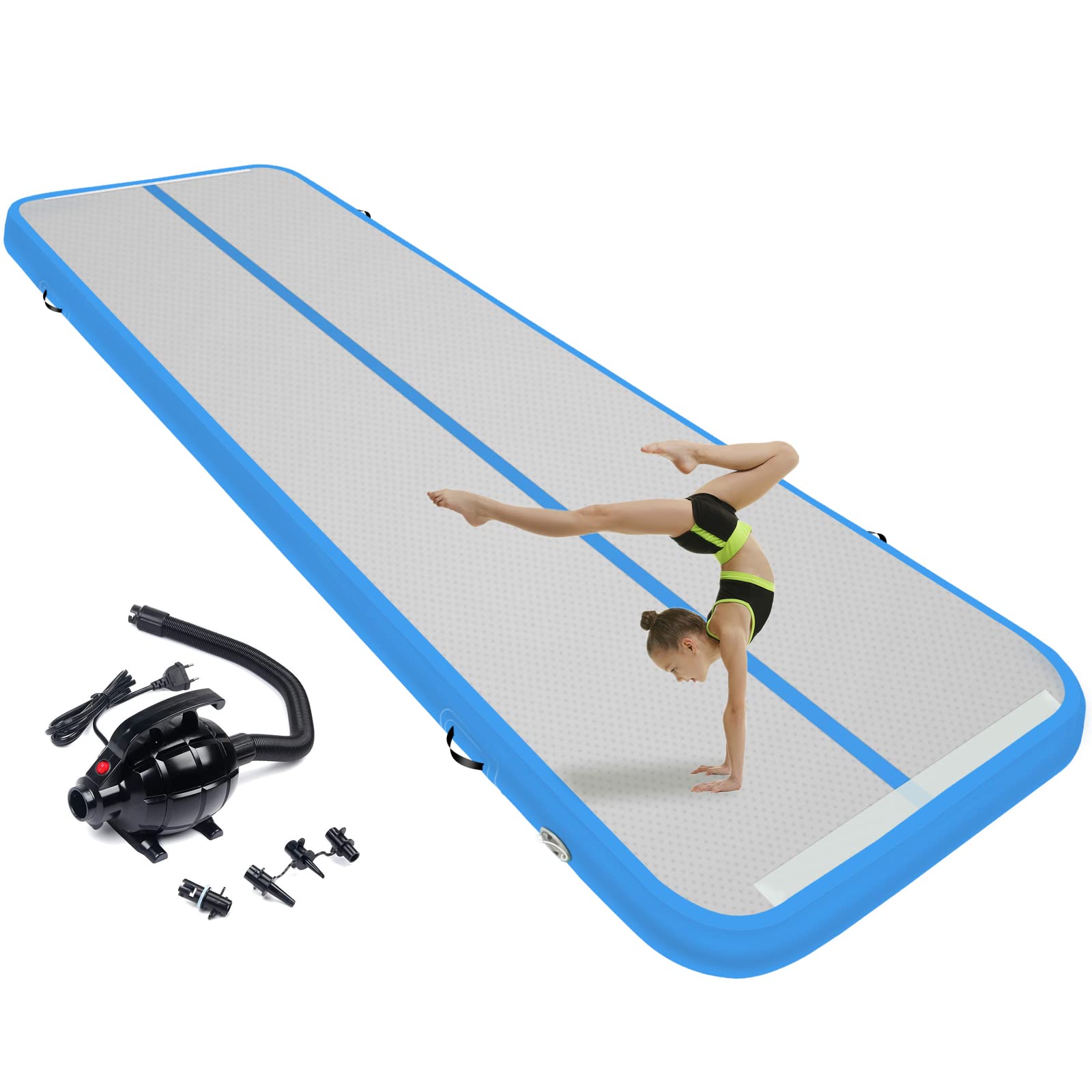 13ft/16ft/20ft Inflatable Air Gymnastics Mat - 4.3ft Wide, 4 Inches Thick Training Mat with Electric Pump for Home Gym, Cheerleading, Yoga & Water Play | Perfect for Kids, Adults & Fitness Enthusiasts