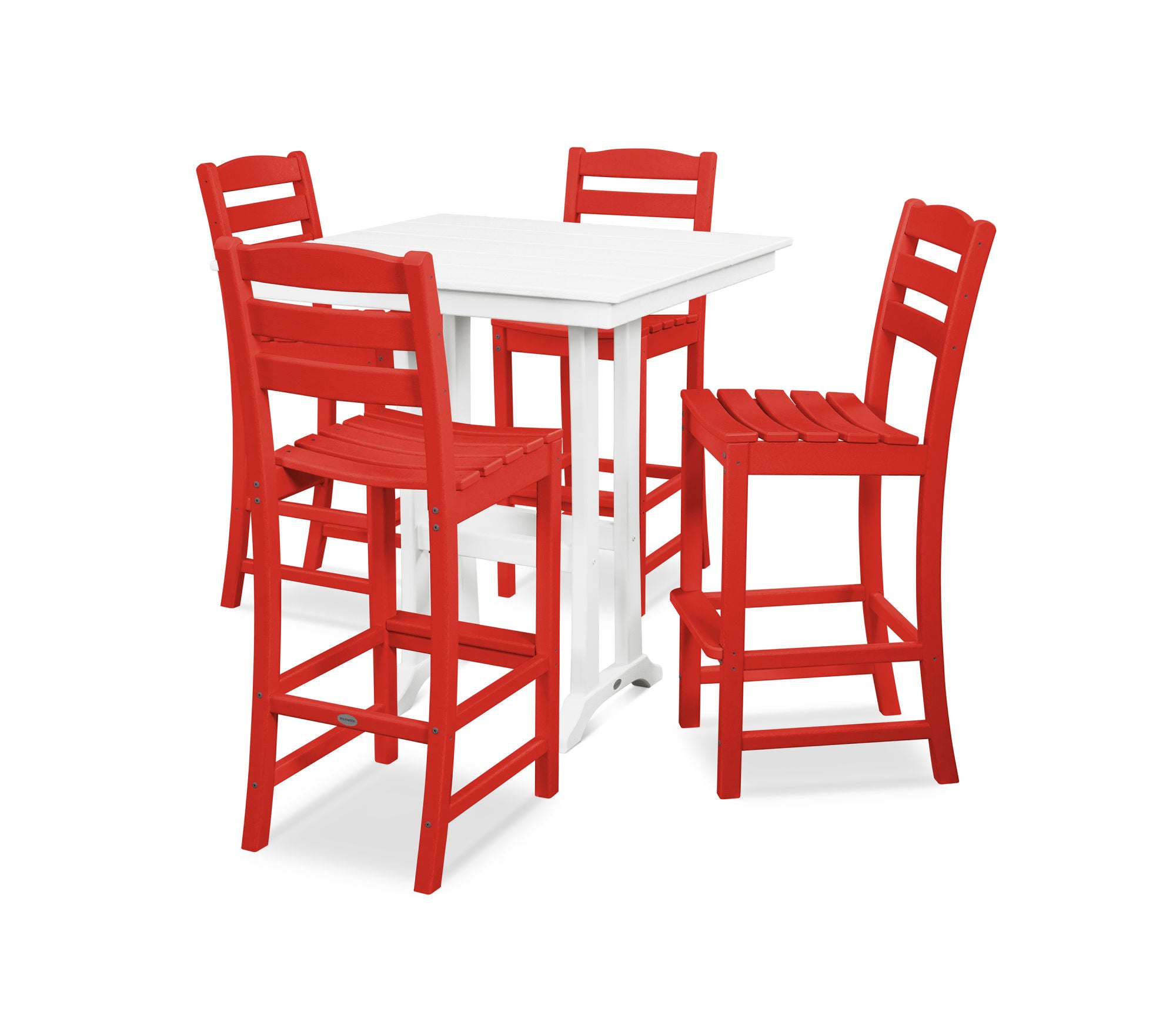 POLYWOOD La Casa Café 5-Piece Farmhouse Trestle Bar Set - Outdoor Patio Dining Furniture for Backyard, Garden & Poolside
