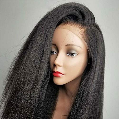 Italian Yaki Lace Front Wigs 13x4 Human Hair - Kinky Straight Virgin Brazilian Hair Wigs for Black Women - Glueless Lace Wig with Baby Hair (16 Inch) - Perfect for Daily Wear, Parties & Special Occasions