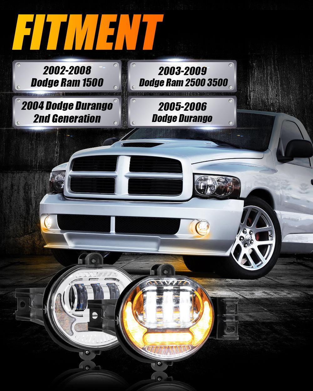 2-Piece LED Fog Light Kit with DRL & Turn Signal - Compatible with Dodge Ram 1500 (2002-2008), Ram 2500/3500 (2003-2009) - Chrome Housing - Upgrade Your Truck's Visibility & Style for Night Driving & Off-Road Adventures