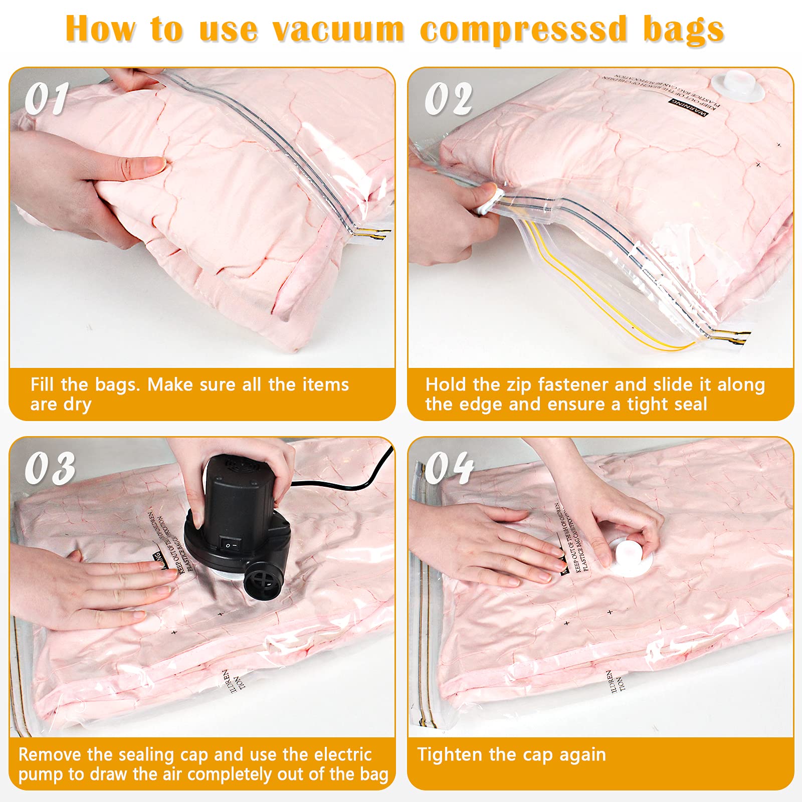 BRIAN & DANY Vacuum Storage Bags with Electric Pump - 12 Pack (4 Jumbo, 4 Large, 4 Medium) Space Saver Bags for Clothes, Bedding & Mattress Storage | Compact Organizer for Travel, Seasonal Clothes & Home Organization