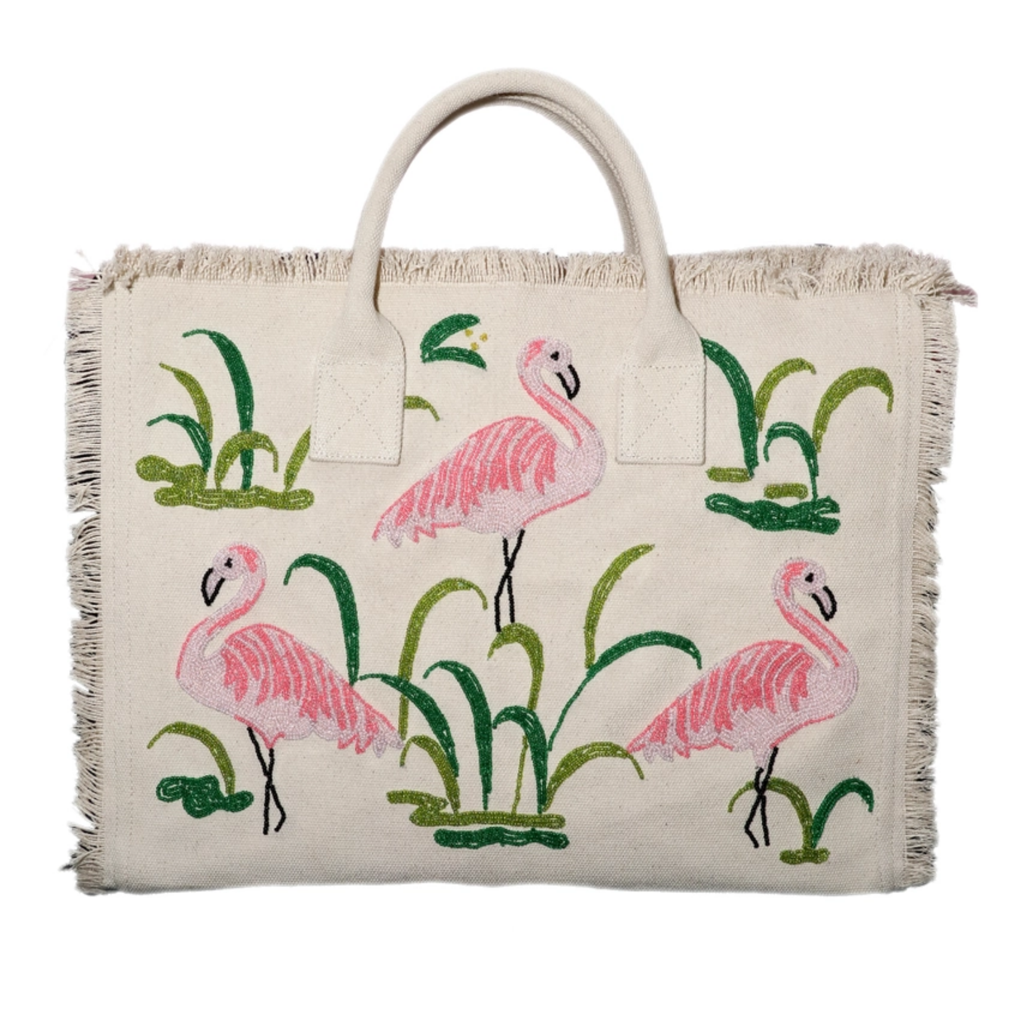 Stylish Beaded Pink Flamingo Tote Bag - Trendy Summer Beach Bag for Women, Perfect for Pool Parties, Vacations & Shopping - Cute Gift Idea