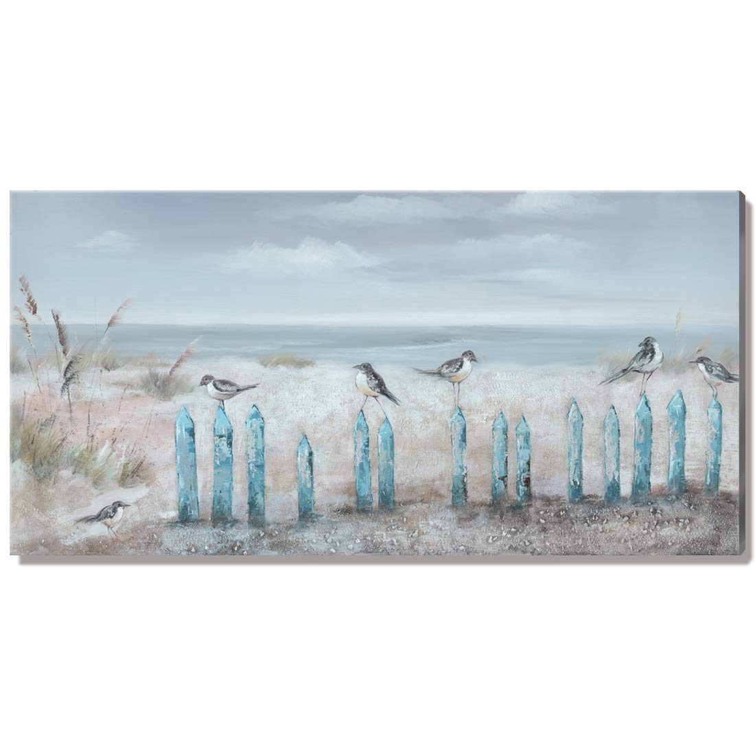 Extra Large 60x30 Inch Hand-Painted Beach Oil Painting - Ocean Seascape with Seagulls Wall Art Canvas, Framed Coastal Decor for Living Room, Bedroom & Office | Perfect for Coastal, Nautical & Beach House Themes