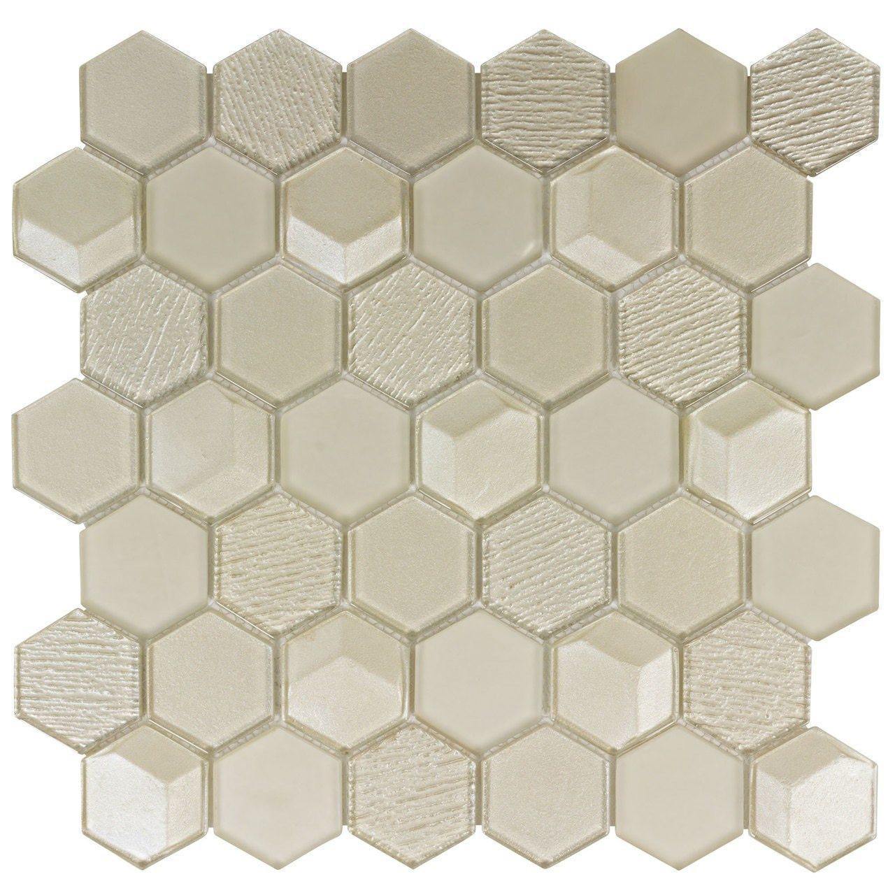 Premium Champagne Hexagon Glass Mosaic Tiles - Elegant Backsplash & Bathroom Wall Decor for Kitchen, Shower, and Home Renovation