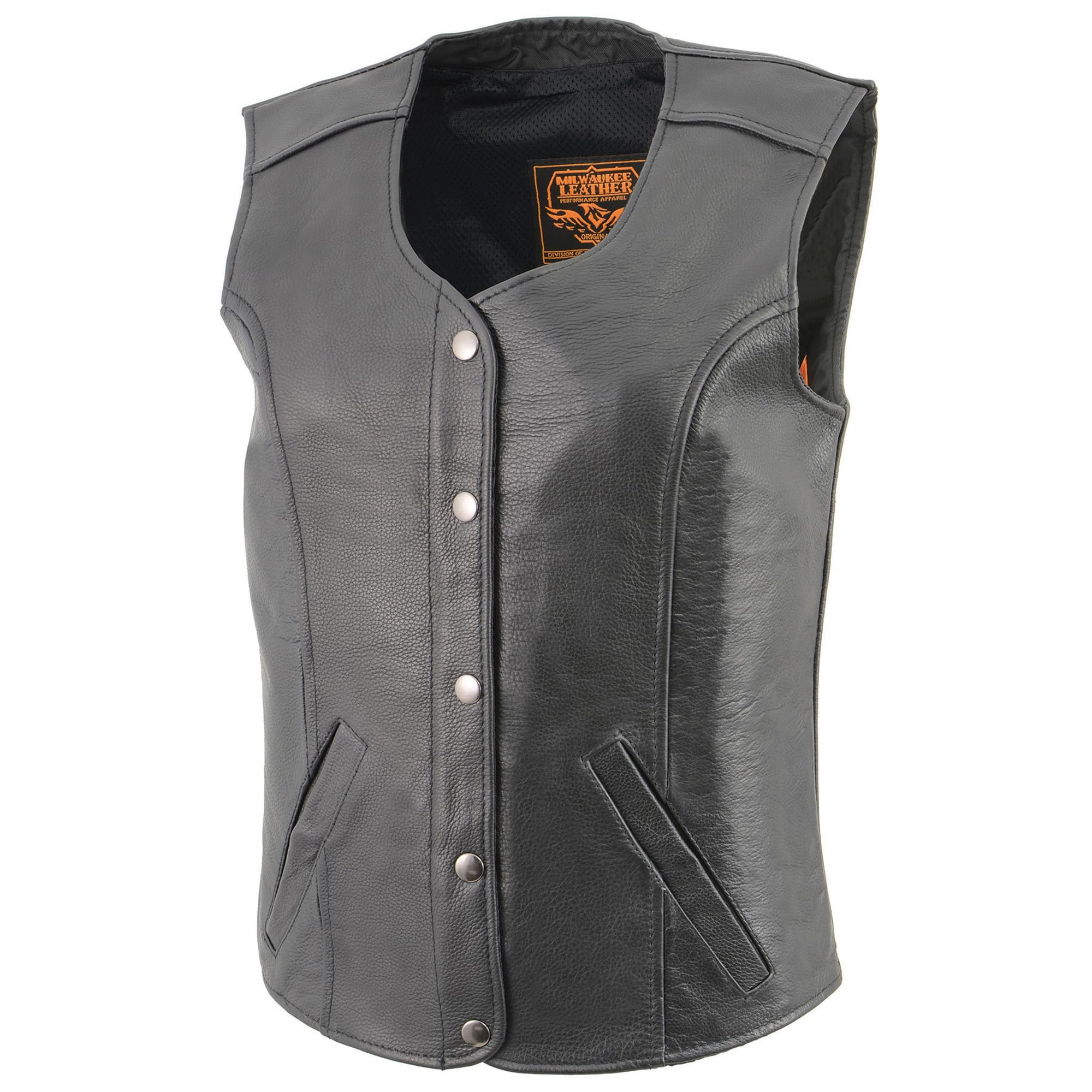**Milwaukee LKL4701 Women's Snap Front Long Black Leather Vest - Stylish & Durable for Motorcycle Riding, Outdoor Adventures & Casual Wear**