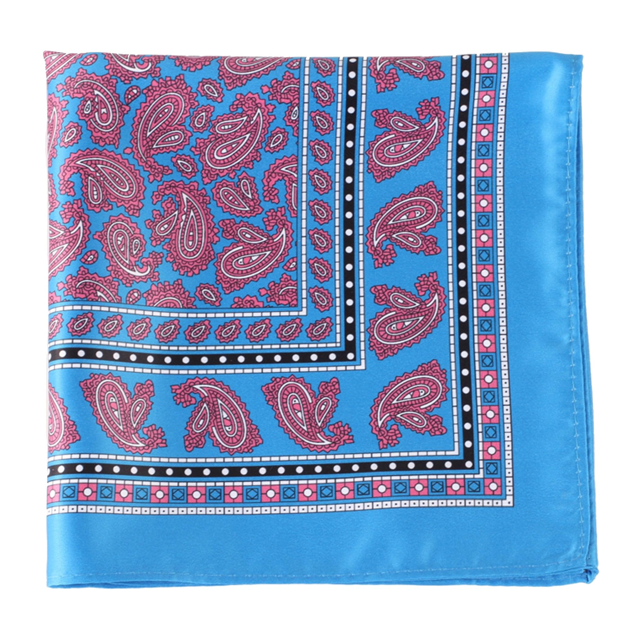 Light Blue & Pink Paisley Pocket Square with Holder - Large Silk Handkerchief for Men's Suits | Perfect for Weddings, Business Meetings & Formal Events