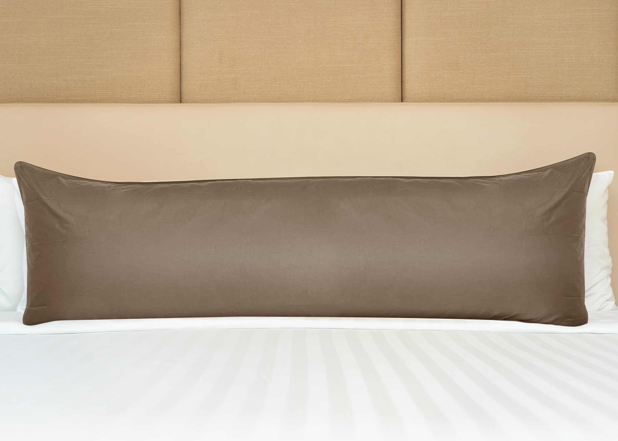 Pillowtex 20x60 Inch Brown Cotton Body Pillow Cover with Zipper - Soft Breathable Long Body Pillowcase for Adults, Pregnancy, Lounging & Bed Decor