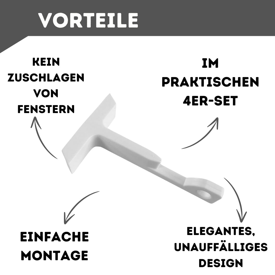 Premium Window Stopper for Tilt Windows - 4-Pack White | Durable & Secure Window Lock | Easy Installation | Ideal for Home, Office & Child Safety | Perfect for Ventilation & Security