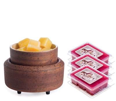 Premium Tuscany Candle Warmer & Wax Melter Gift Set with 3 Mahogany Teakwood Scented Wax Melts - Perfect for Home Aromatherapy, Romantic Dinners & Spa Relaxation