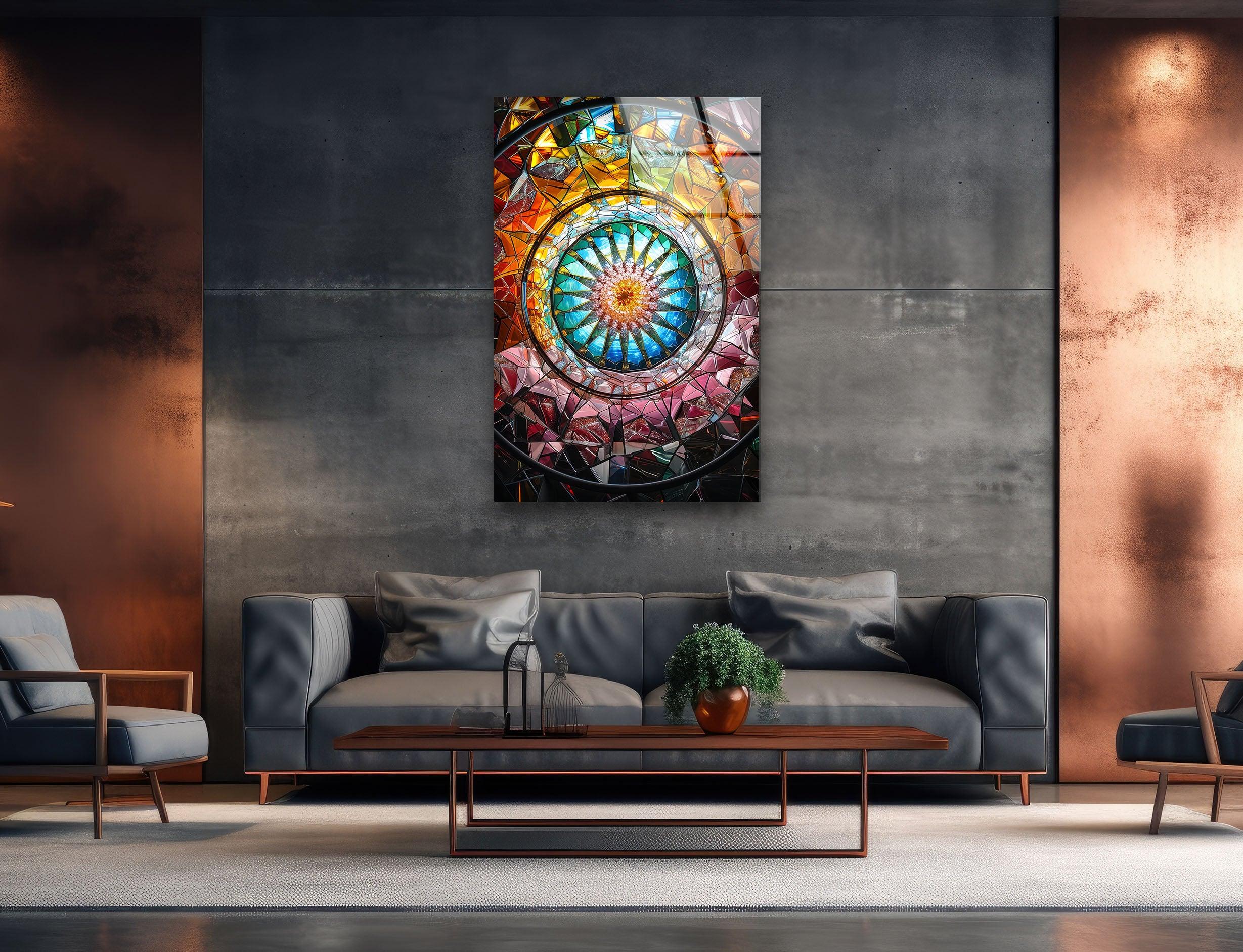 Vibrant Kaleidoscope Glass Wall Art Decor - Stunning Handmade Mosaic for Living Room, Bedroom & Office - Unique Home & Interior Design Gift Idea