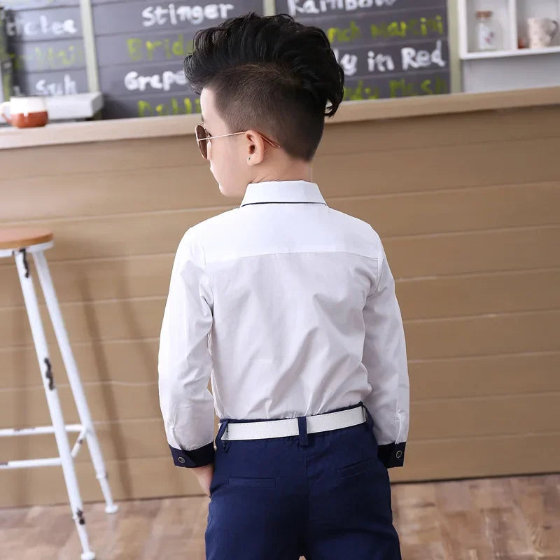 Boys' Cotton Shirts for Kids Ages 2-10 Years | Korean Style Spring & Autumn Blouses with Necktie | Perfect for School, Parties & Special Occasions
