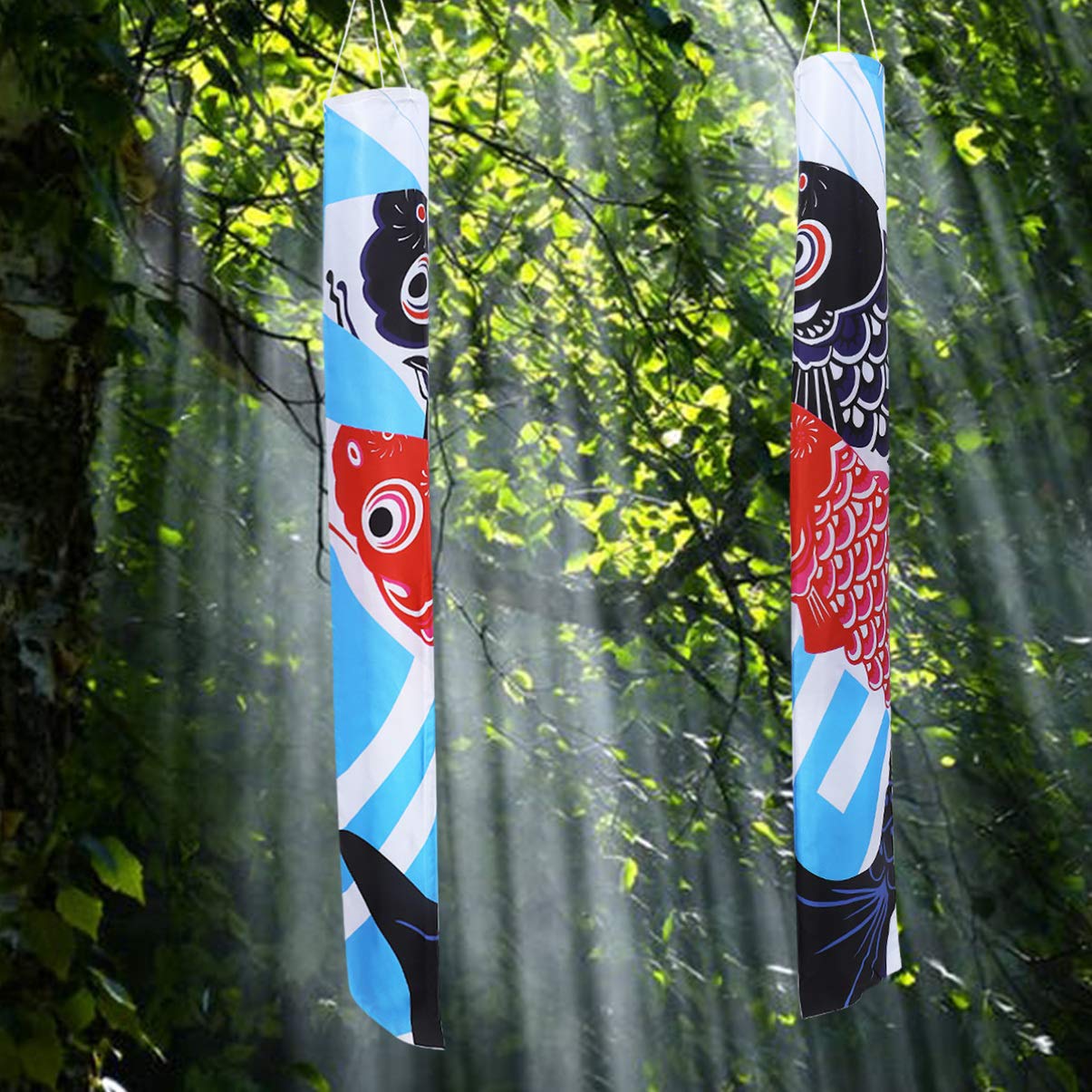 Japanese Carp Streamer Flag - Japandi Style Outdoor Satin Fabric Yard Banner for Spring & Summer Home Decor - Perfect for Garden, Patio, and Asian-Inspired Themed Parties