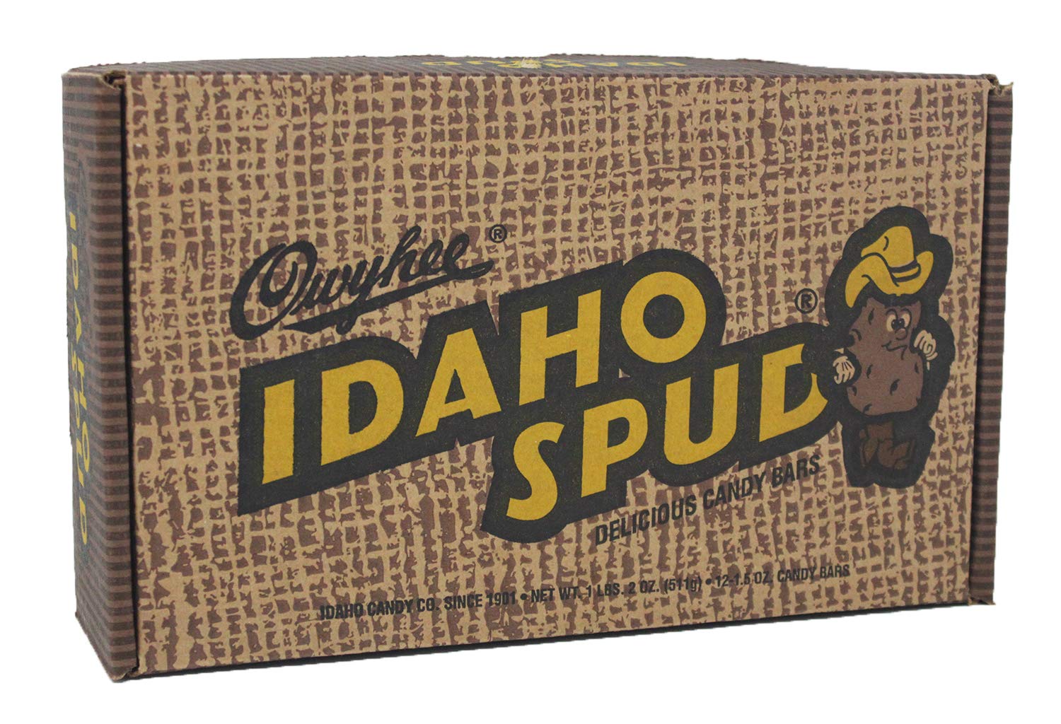 Idaho Spud Candy Bars 12-Pack - Vintage Potato Carton Gift Box - Personalized Greeting Card Option - Perfect for Birthday Gifts, Office Treats & Holiday Stocking Stuffers