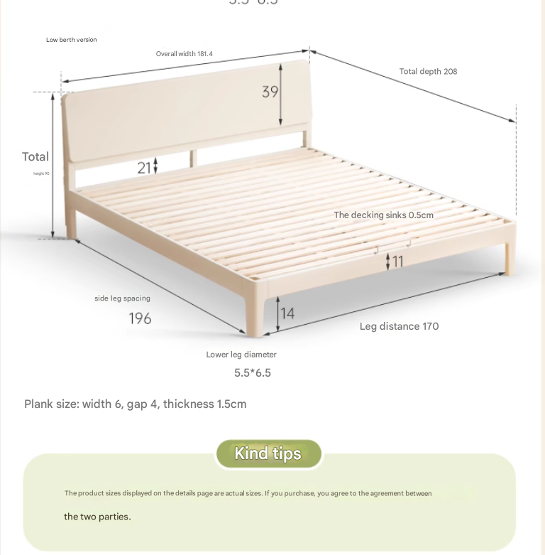 Modern Simple Cream Style Poplar Solid Wood Bed - Sturdy & Elegant for Master Bedroom, Guest Room, or Kids Room