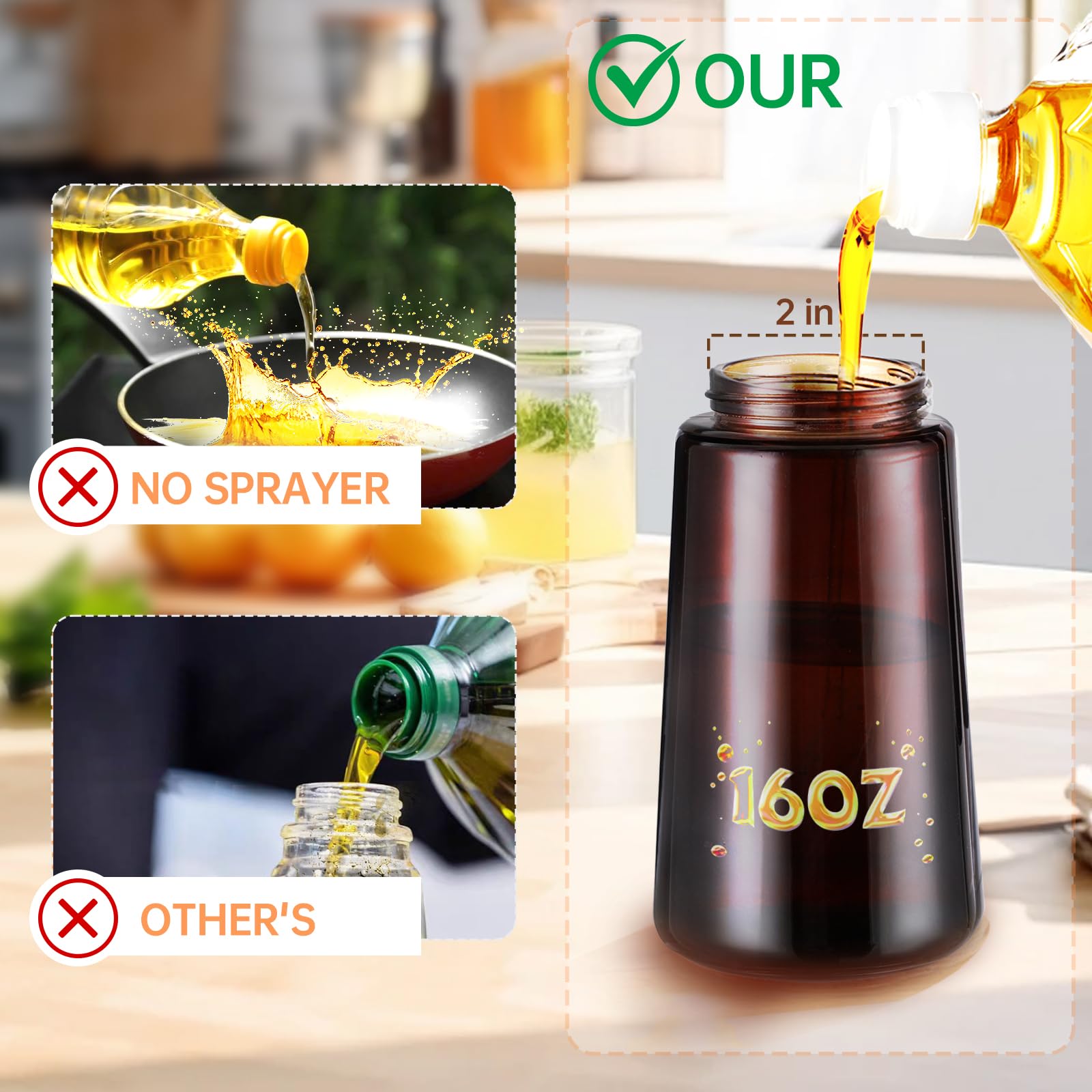 2 in 1 Glass Oil Sprayer & Olive Oil Dispenser Bottle - 16oz Kitchen Gadget for Cooking, Baking & Air Fryer with Bonus 8 Stickers | Perfect for Salad Dressing, Grilling & Healthy Meal Prep