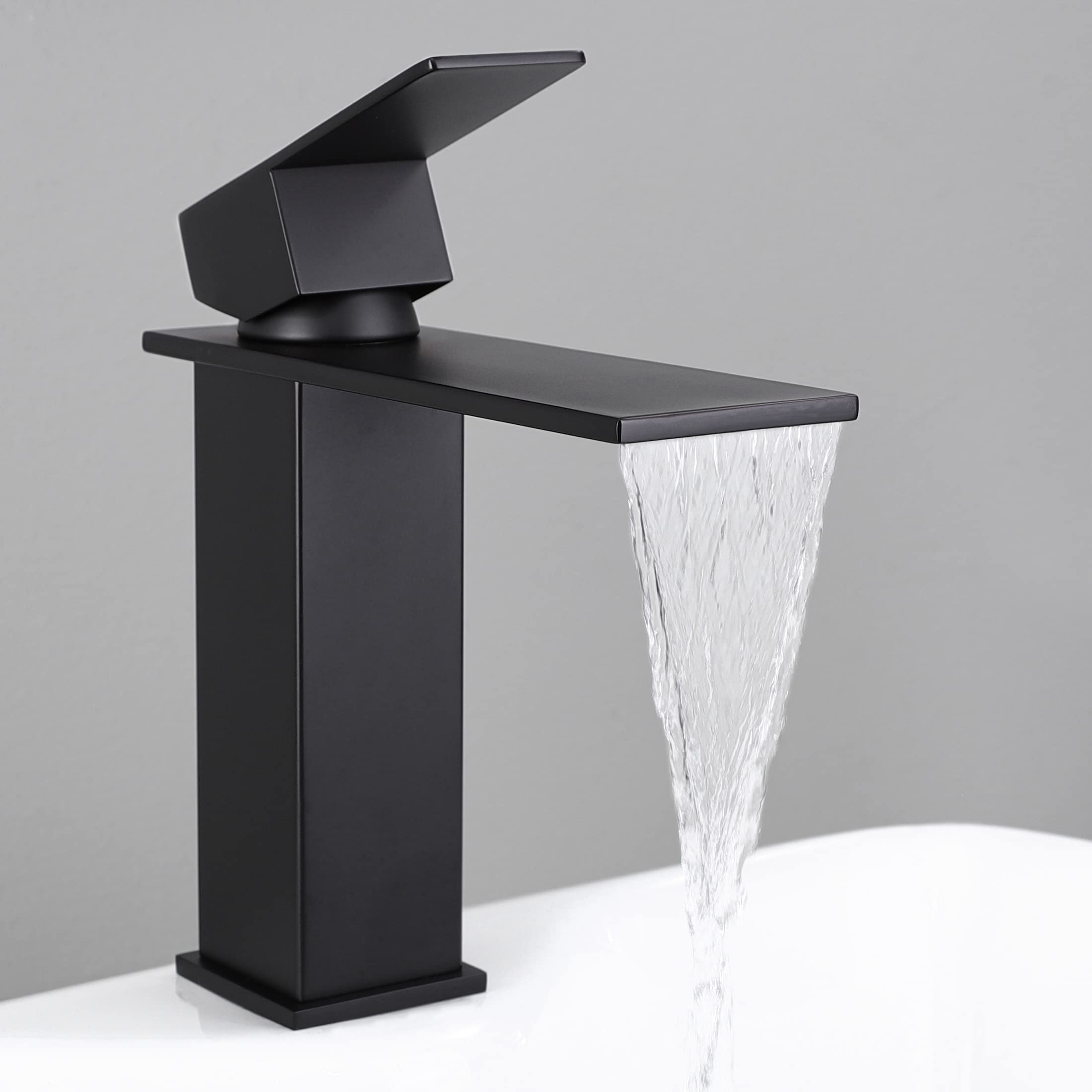 KES Single Hole Black Bathroom Sink Faucet - Waterfall Spout with Supply Lines, SUS304 Stainless Steel (Model L3158ALF-BK) - Perfect for Modern Bathroom Vanities and Powder Rooms