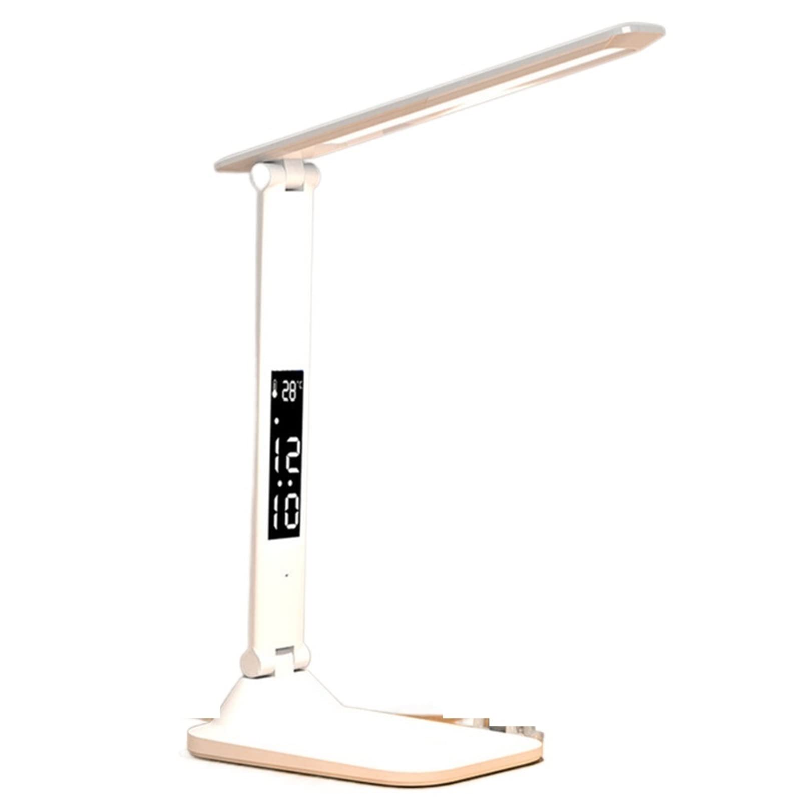 WULFY LED Desk Lamp with USB Charging, Dimmable Touch Control, Foldable Design, Built-in Calendar & Temperature Clock - Perfect for Study, Reading, Office, and Bedroom Night Light