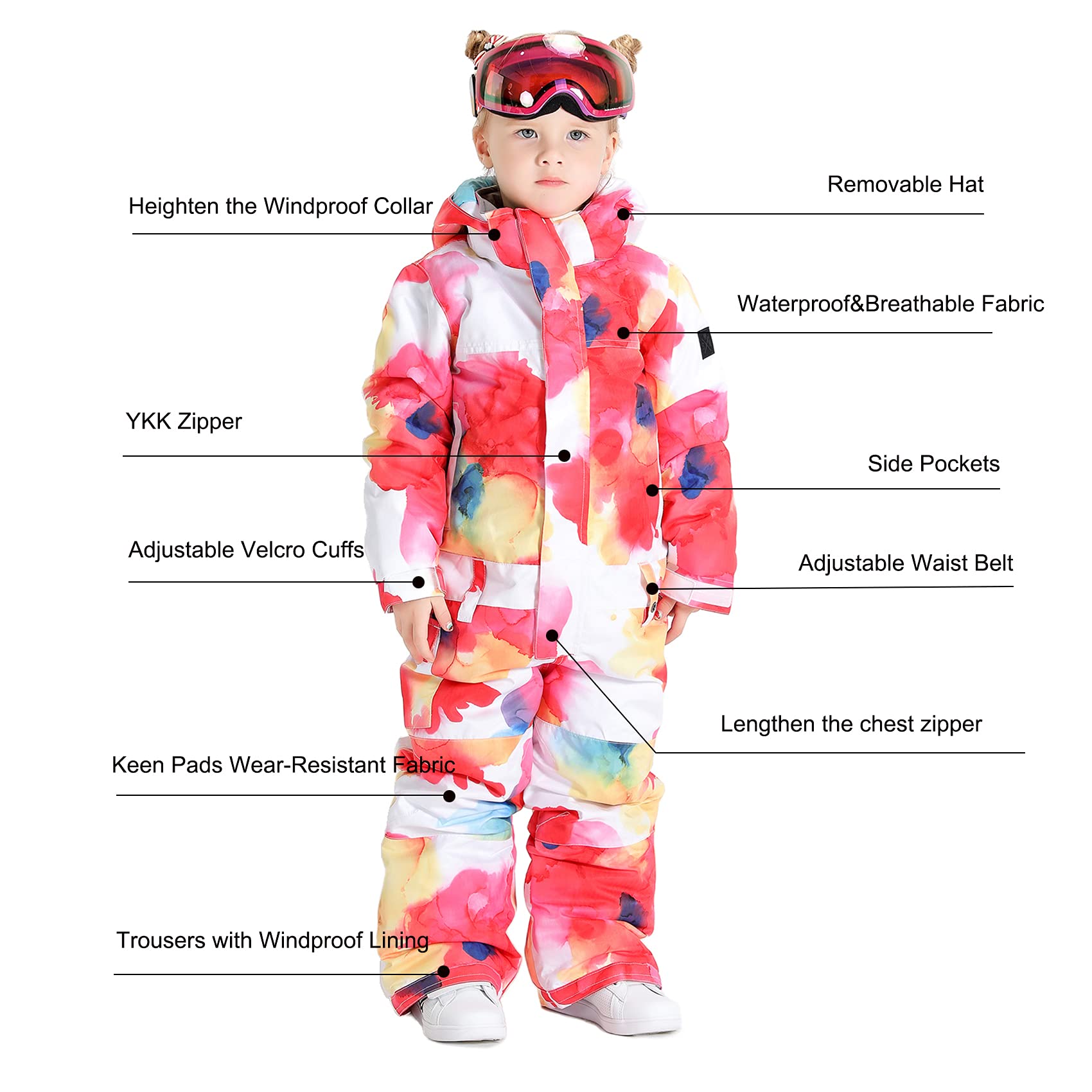GSOU SNOW Kids Waterproof Ski Suit - One Piece Snowsuit for Boys & Girls - Windproof Snowboard Jumpsuit for Winter Sports & Outdoor Play | Perfect for Skiing, Snowboarding & Snow Days