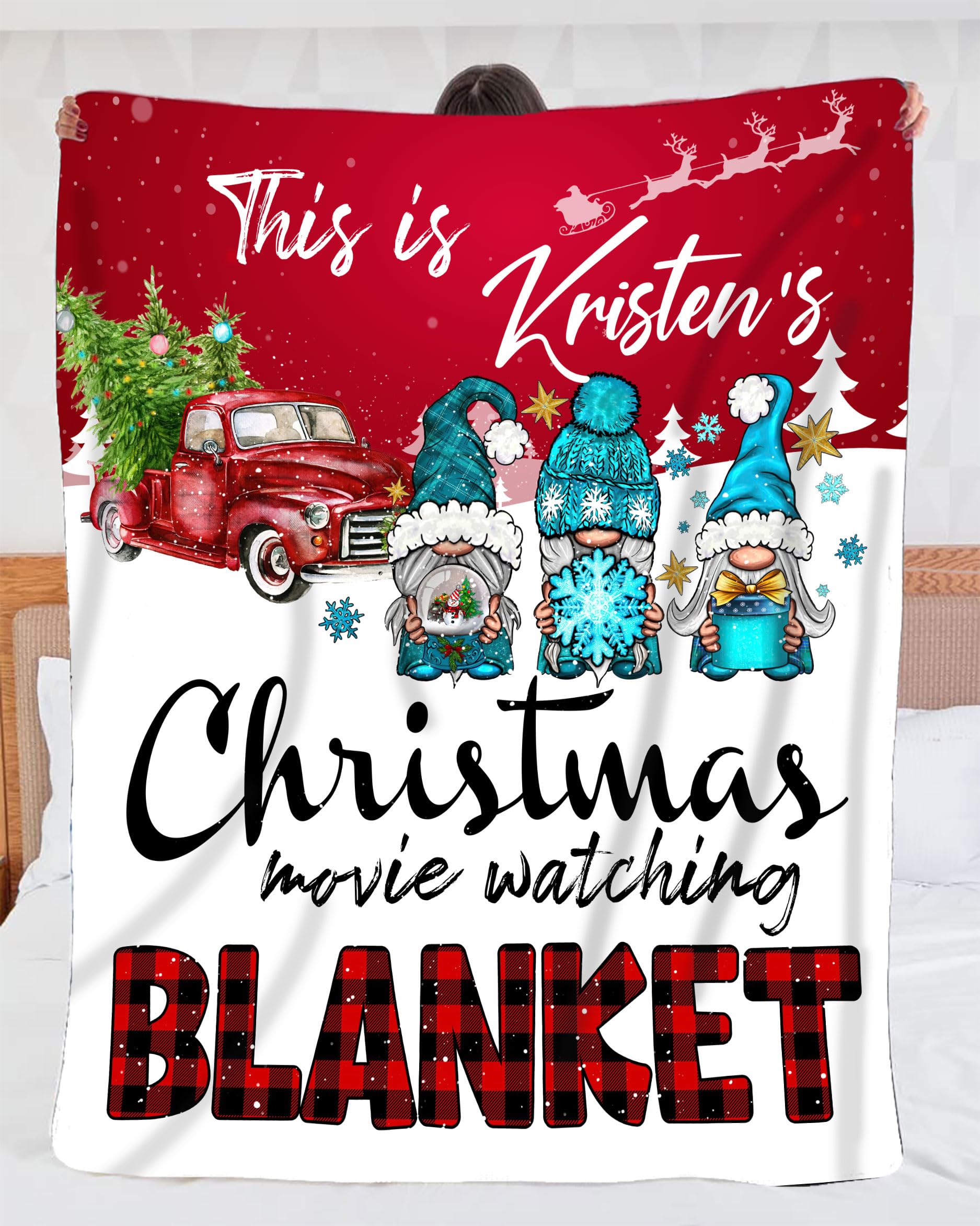 Personalized Christmas Blanket - Custom Christmas Movie Blanket with Gnomes Design | Cozy Holiday Throw for Movie Nights, Gift Giving & Festive Home Decor