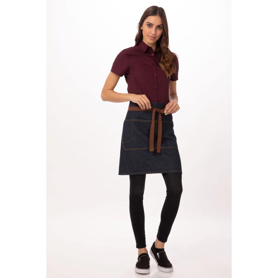 Chef Works AW048IBL Memphis Half Bistro Apron - Professional Kitchen Apron for Chefs & Cooks, Indigo Blue, 28.5