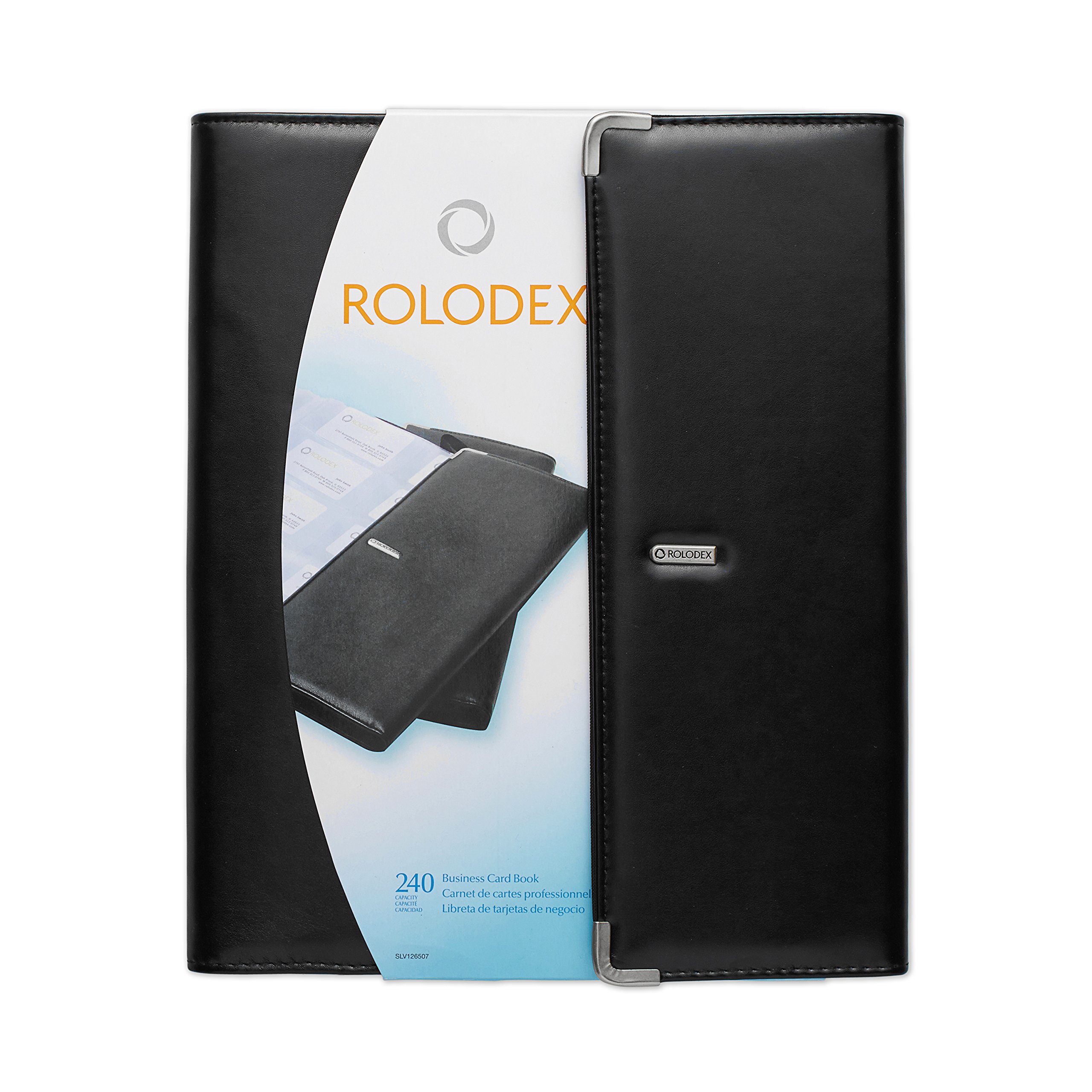 Rolodex Active View Business Card Organizer - 240-Card Capacity, Black & Silver Faux Leather (Model 26507) | Perfect for Networking Events, Office Organization & Professional Contacts Management