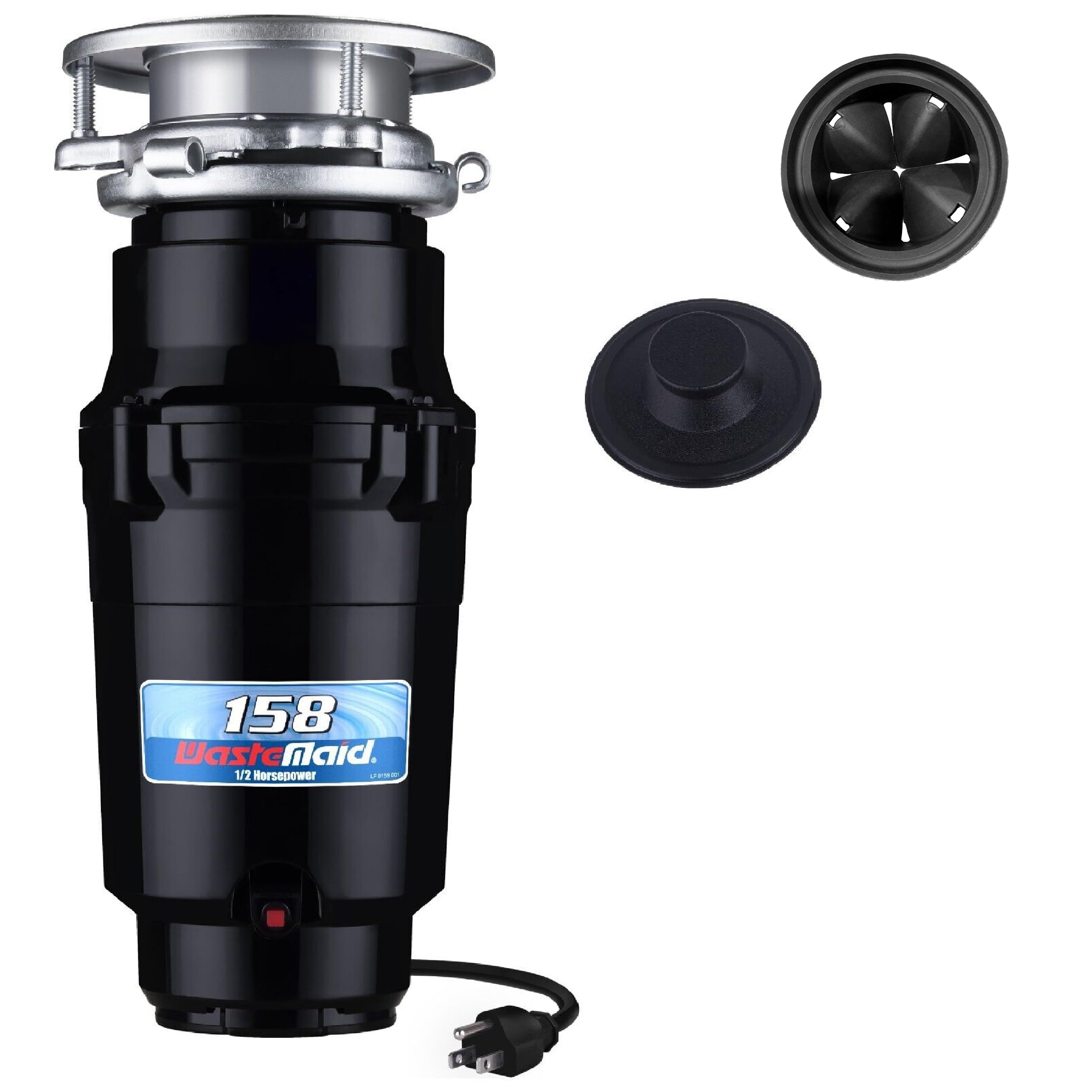 Waste Maid 10-US-WM-158-3B 1/2 HP Stainless Steel Garbage Disposal with Anti-Jam Technology - Food Waste Grinder System in Black | Perfect for Kitchen Sink Waste Management & Dishwasher Hookup