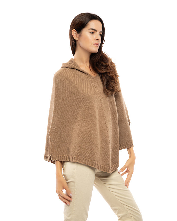 Women's Light Gray Pure Cashmere Hoodie Poncho - Soft & Warm Winter Wrap for Lounge, Travel & Outdoor Activities