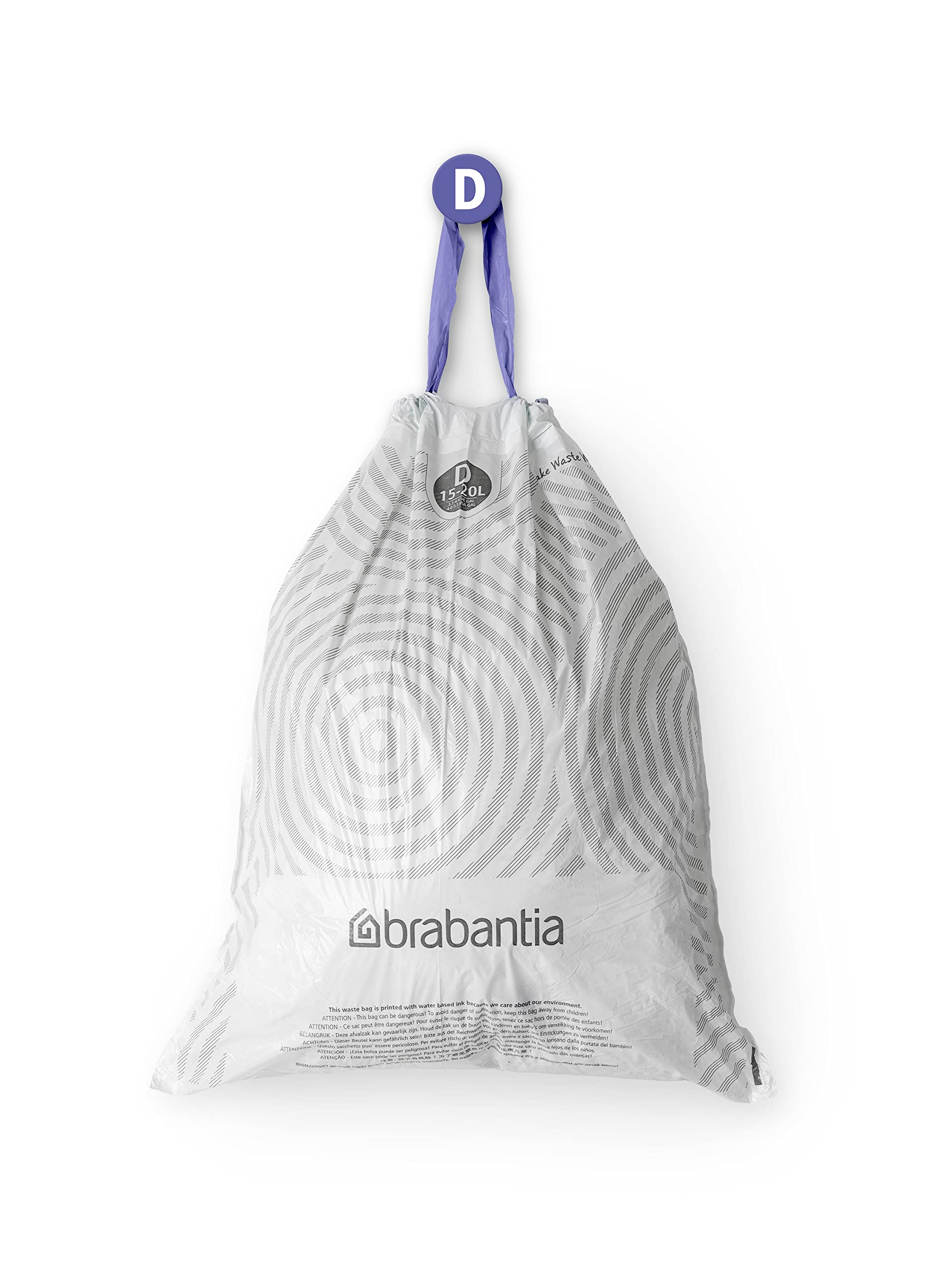 Brabantia PerfectFit Trash Bags - Size D (0.5-0.8 Gallon) - Heavy Duty Drawstring Kitchen Trash Can Liners - 120 Count - Ideal for Small Office, Bathroom & Bedroom Waste Bins